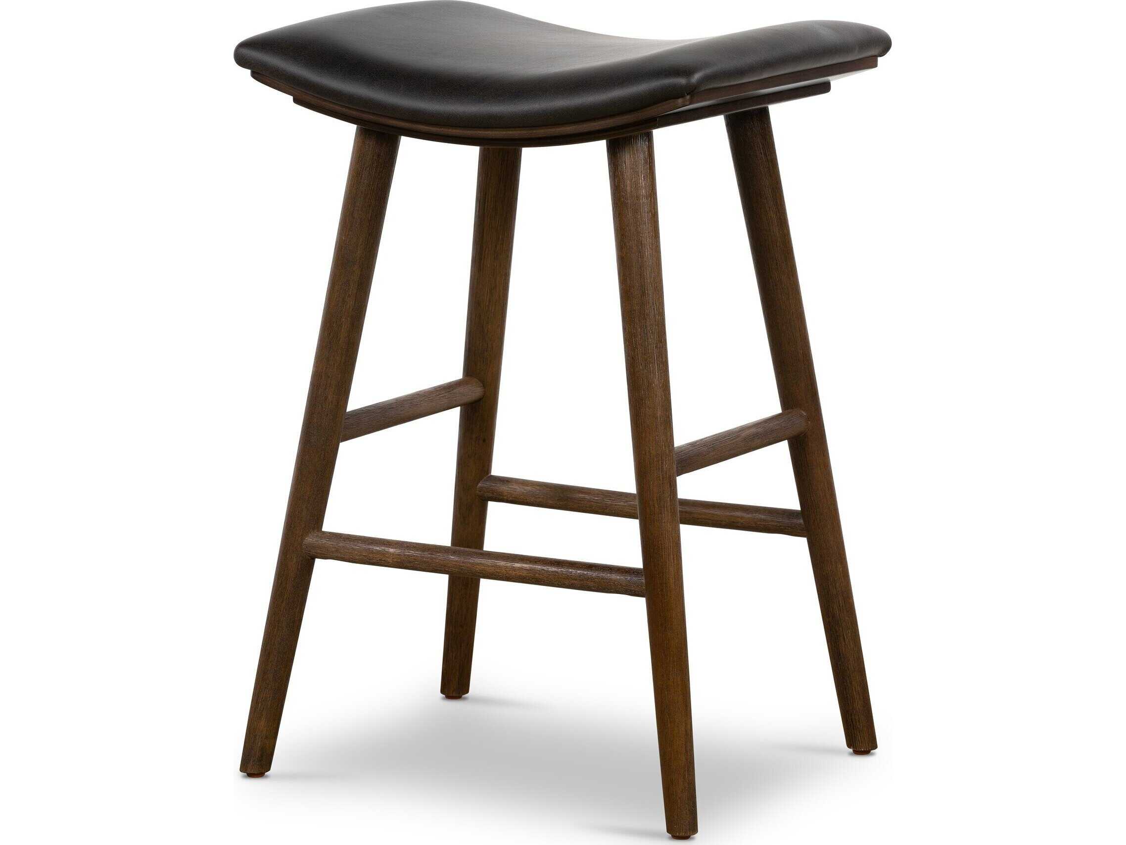 Four Hands Belfast Union Saddle Ash Wood Warm Distressed Black Counter Stool