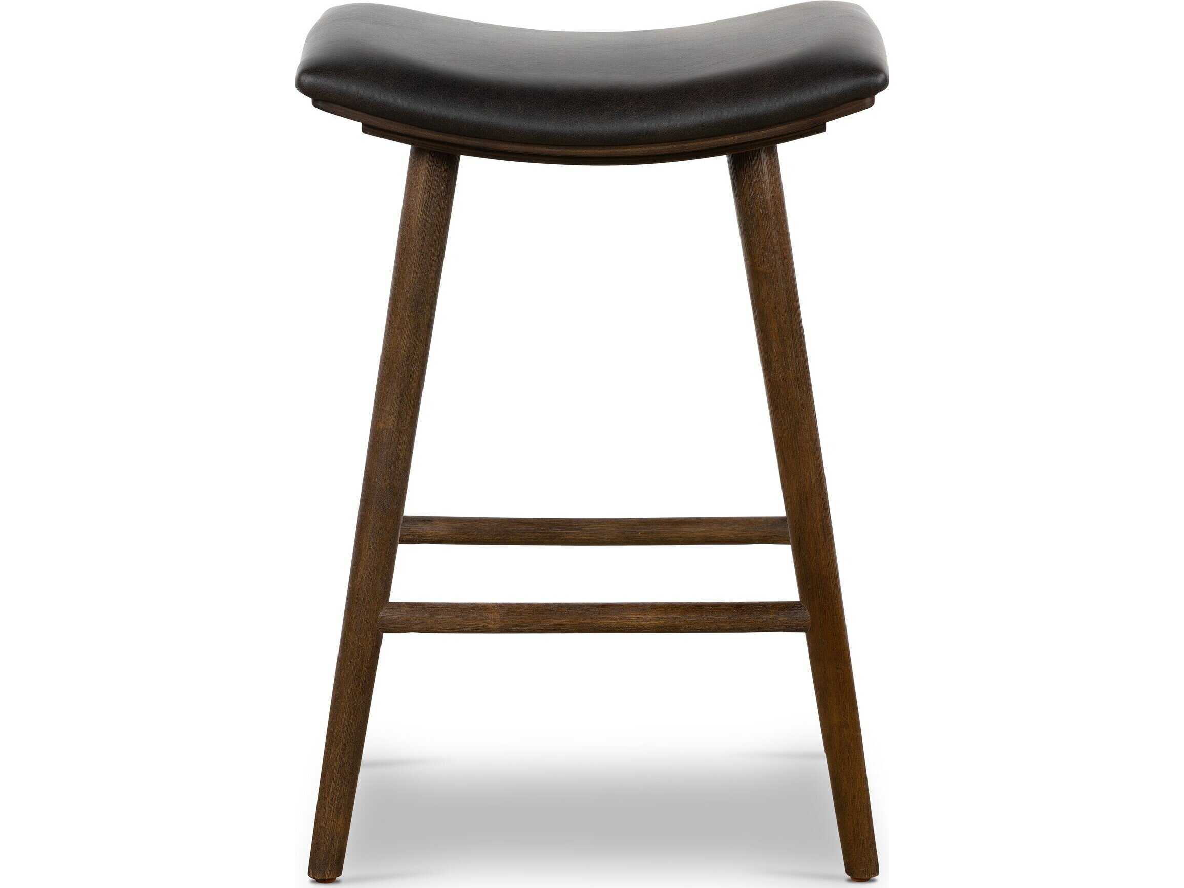 Four Hands Belfast Union Saddle Ash Wood Warm Distressed Black Counter Stool