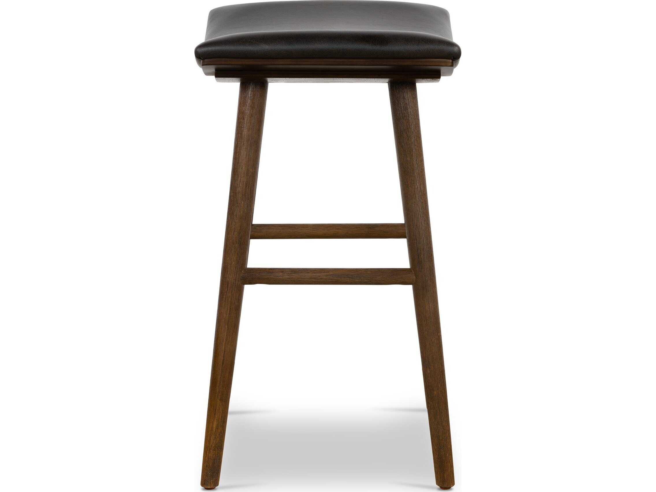 Four Hands Belfast Union Saddle Ash Wood Warm Distressed Black Counter Stool