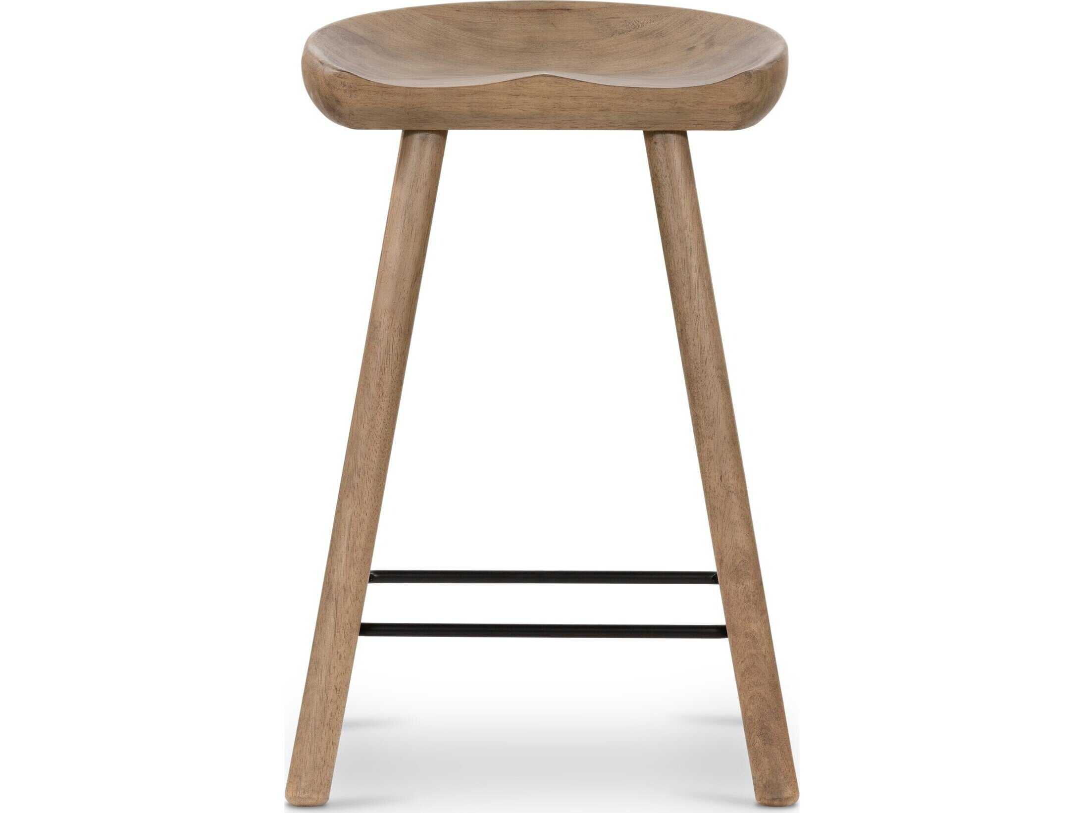 Four Hands Belfast Solid Wood Natural Matte Black Iron Barrett Counter Stool