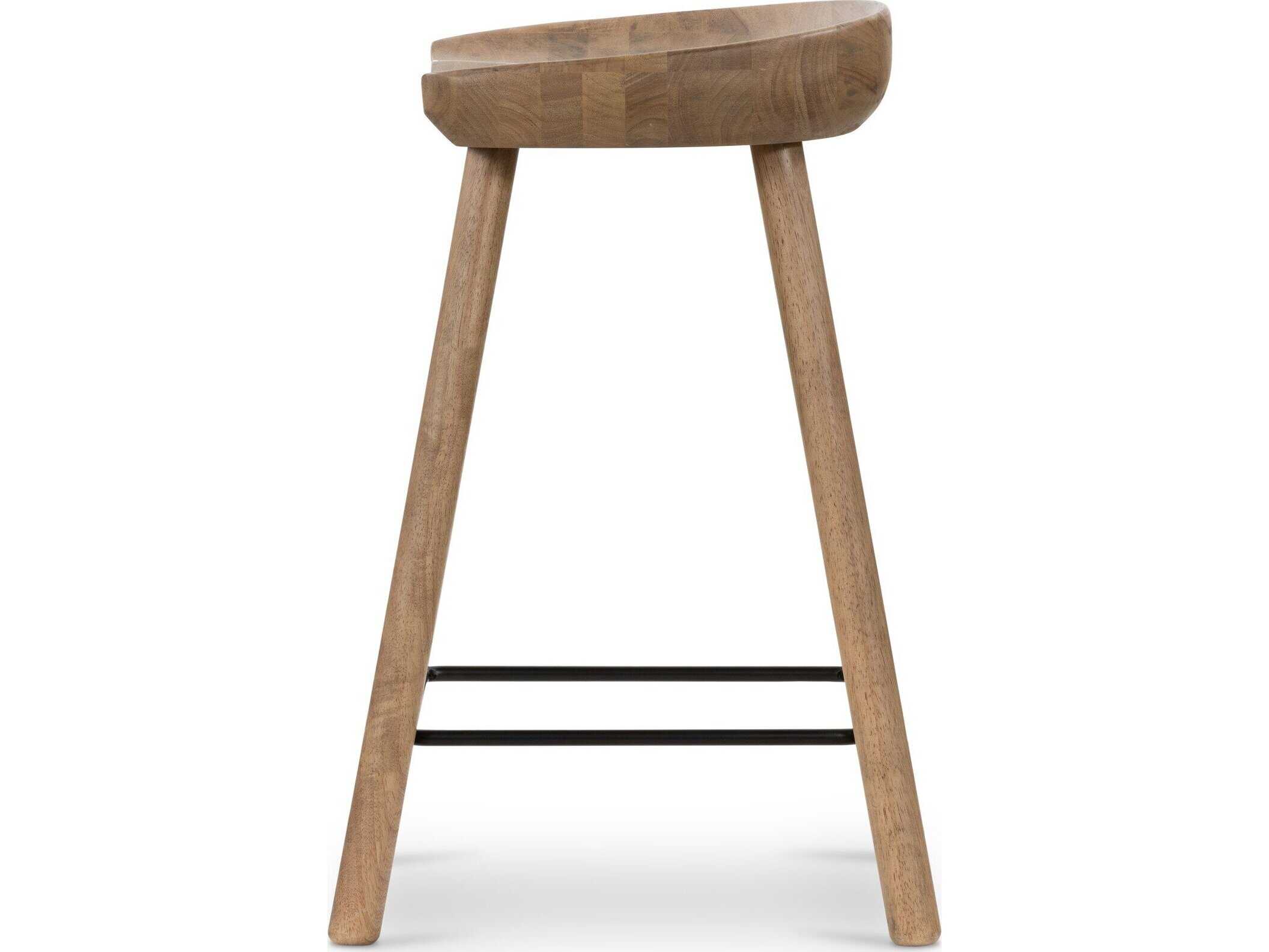 Four Hands Belfast Solid Wood Natural Matte Black Iron Barrett Counter Stool