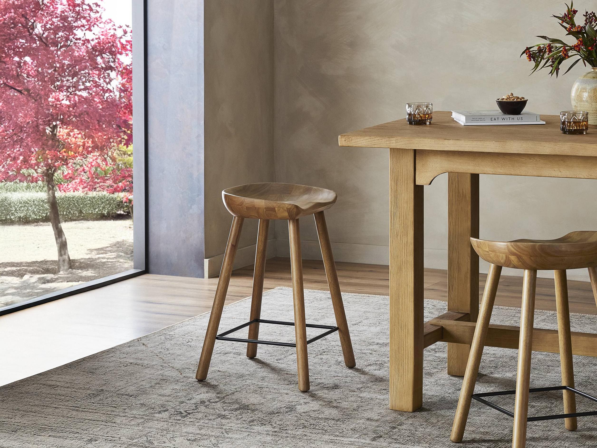 Four Hands Belfast Solid Wood Natural Matte Black Iron Barrett Counter Stool