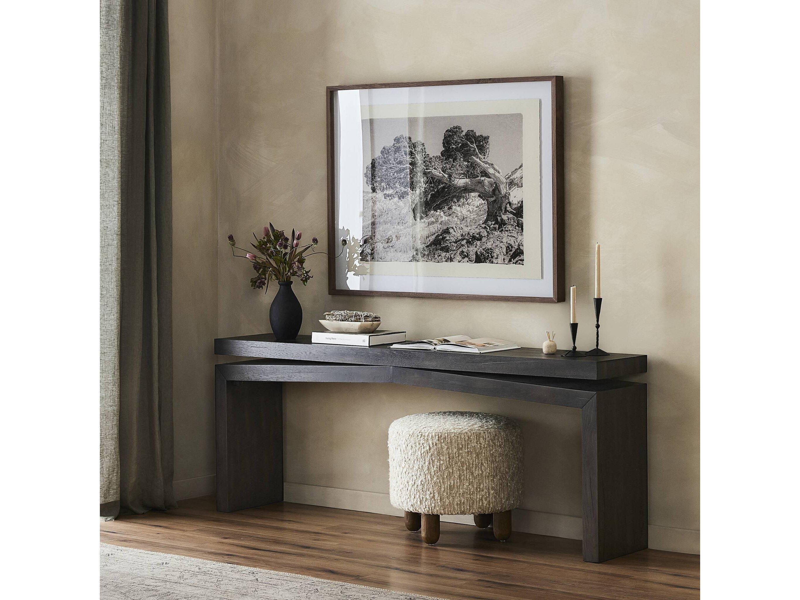 Four Hands Haiden Matthes Smoked Black Veneer Rectangular Oak Wood Console Table