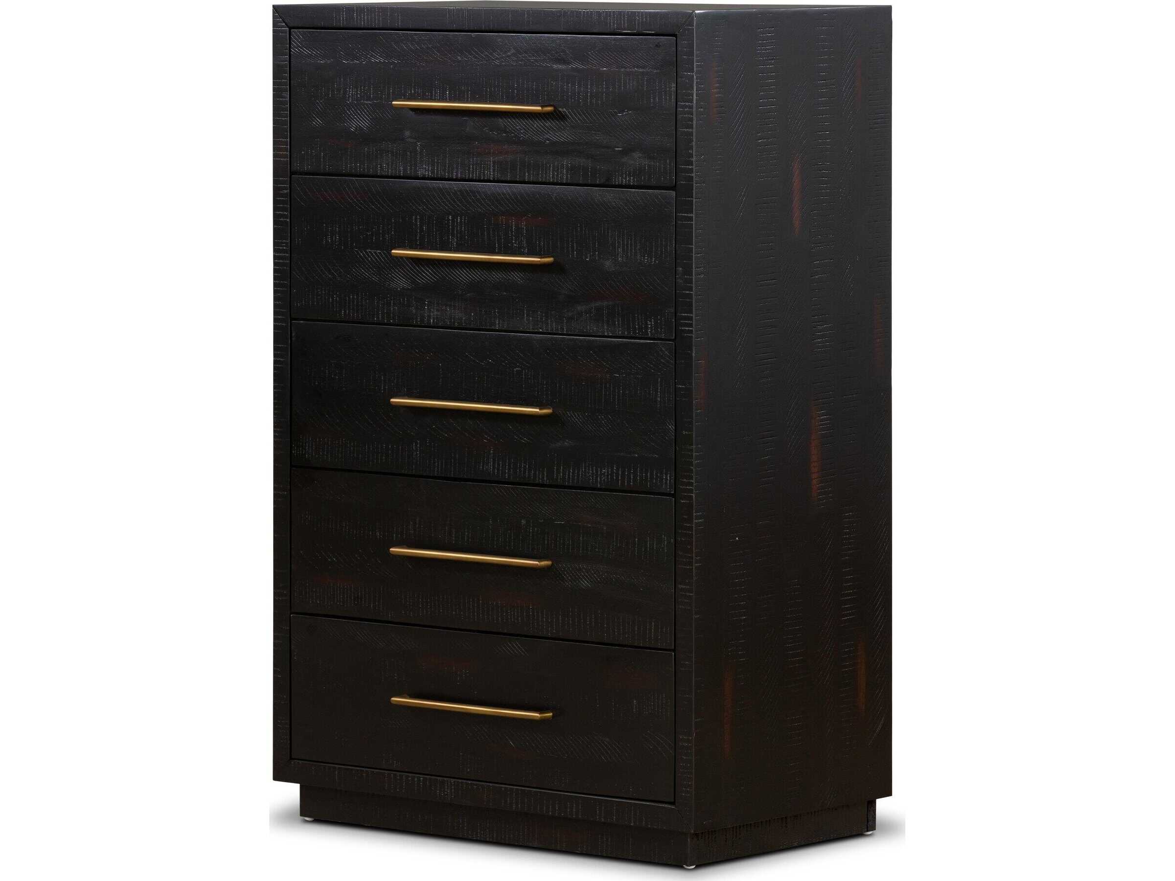 Four Hands Hadley 5-Drawers Burnished Black Solid Wood Accent Chest