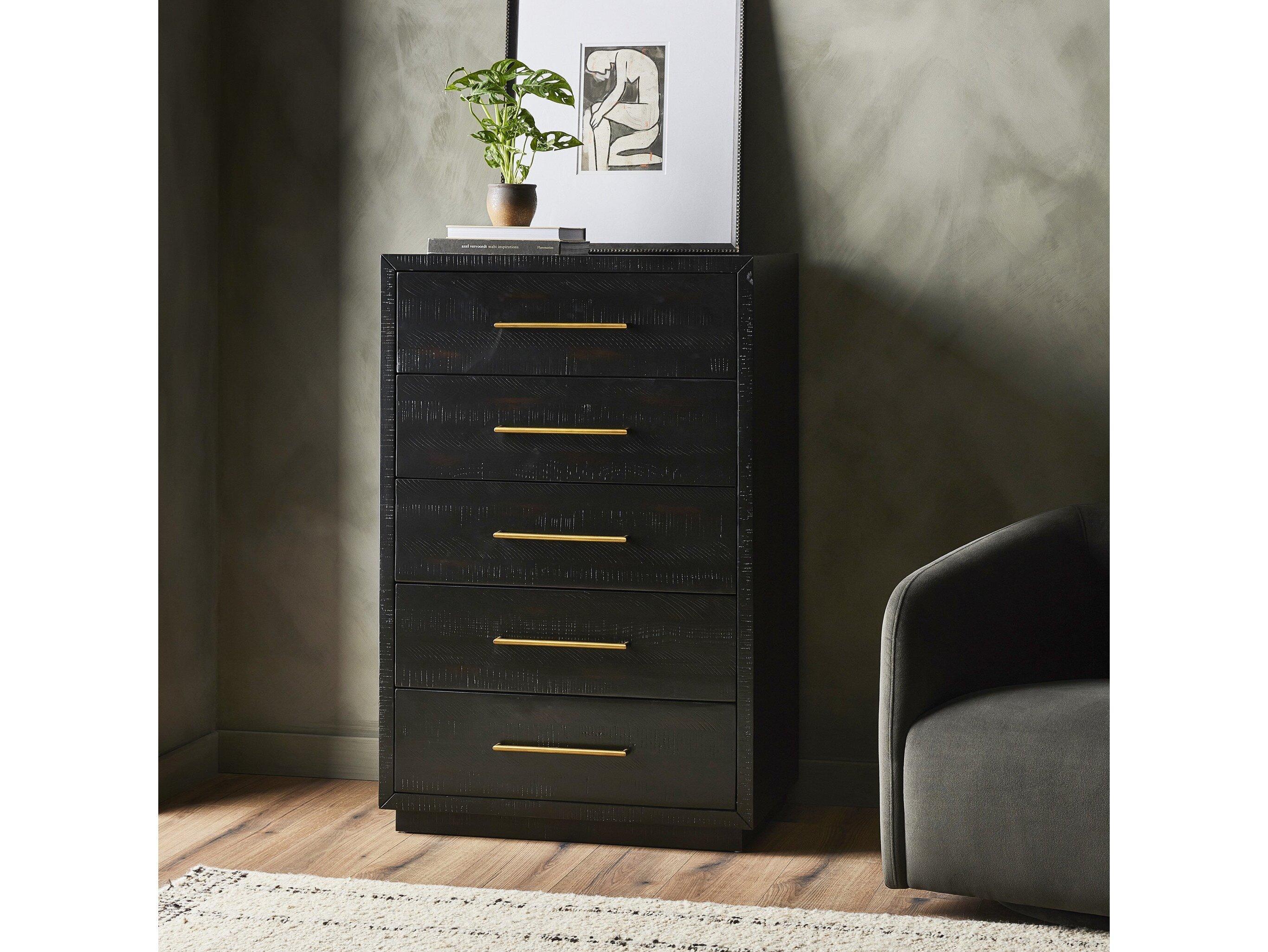 Four Hands Hadley 5-Drawers Burnished Black Solid Wood Accent Chest