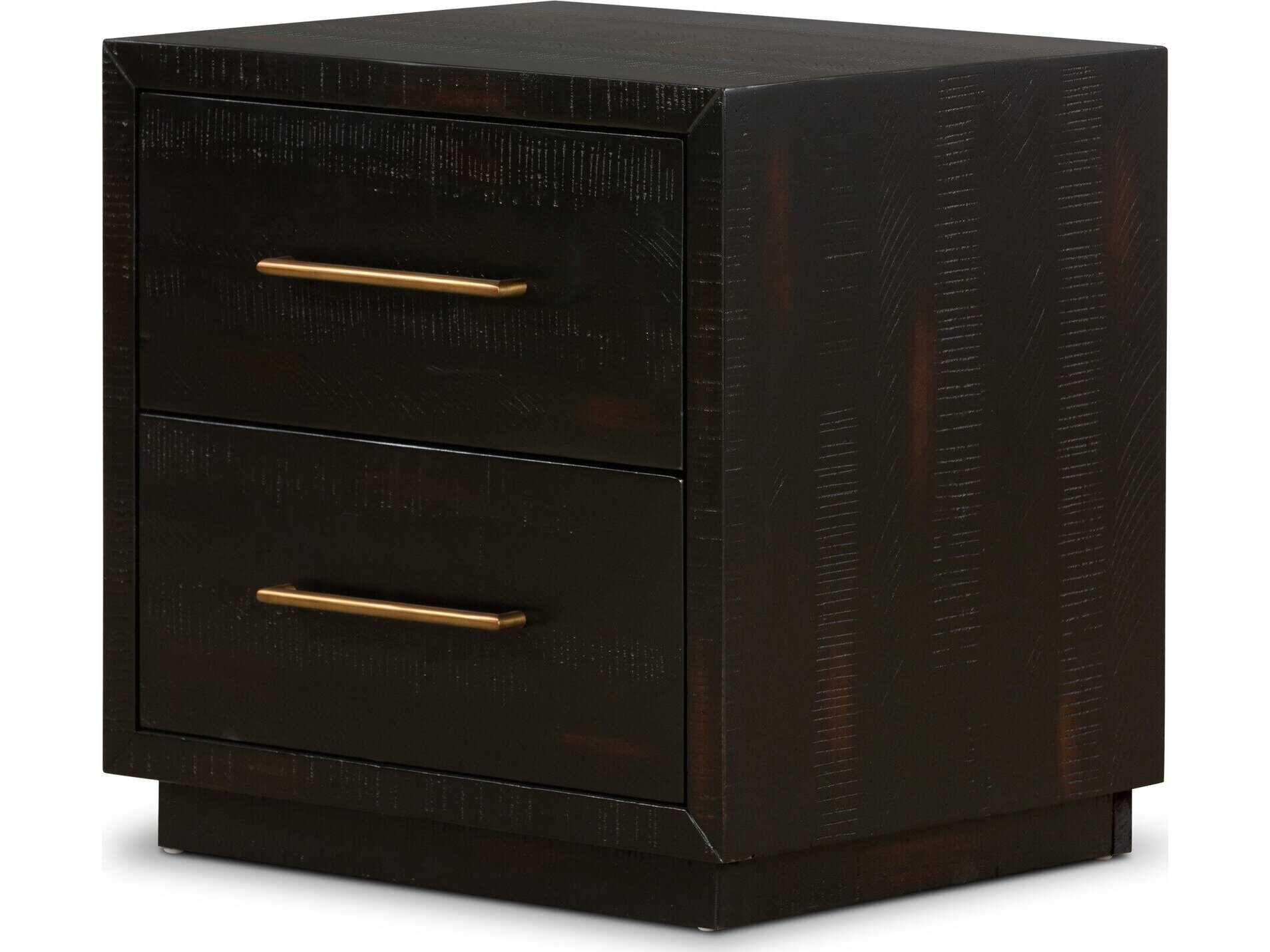 Four Hands Hadley Suki 2-Drawers Black Solid Wood Nightstand