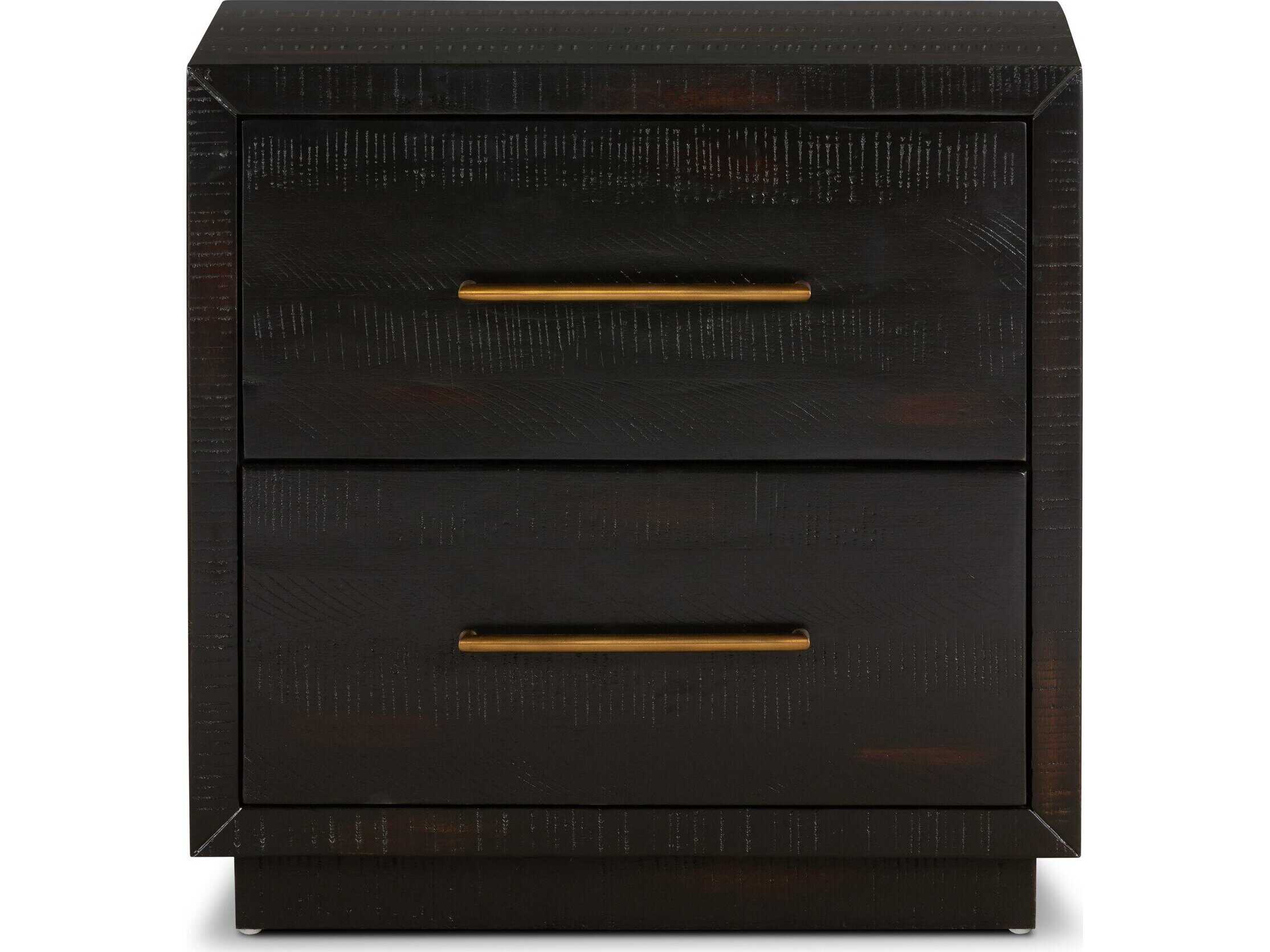 Four Hands Hadley Suki 2-Drawers Black Solid Wood Nightstand