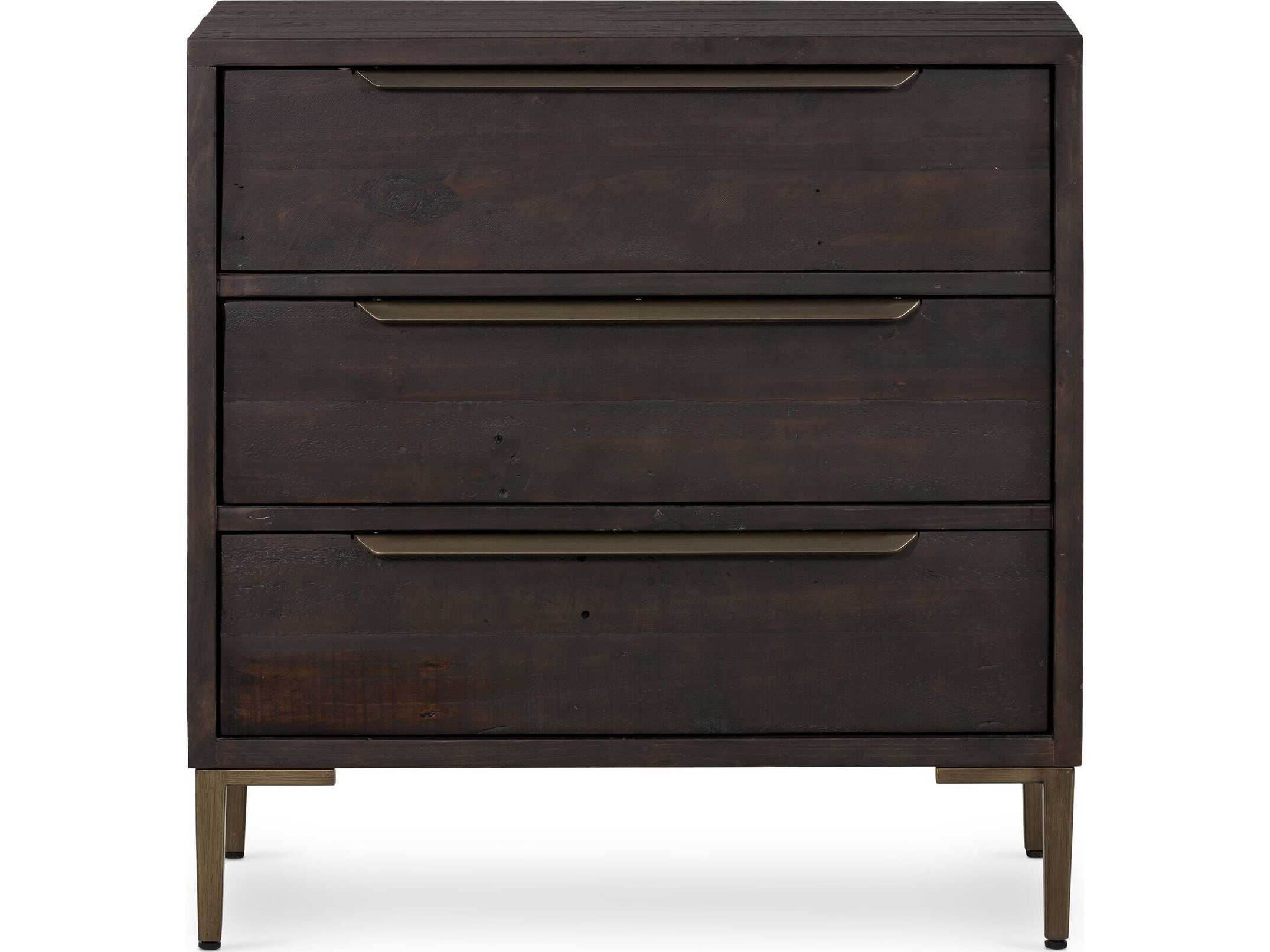 Four Hands Wyeth 3-Drawers Black Pine Wood Nightstand