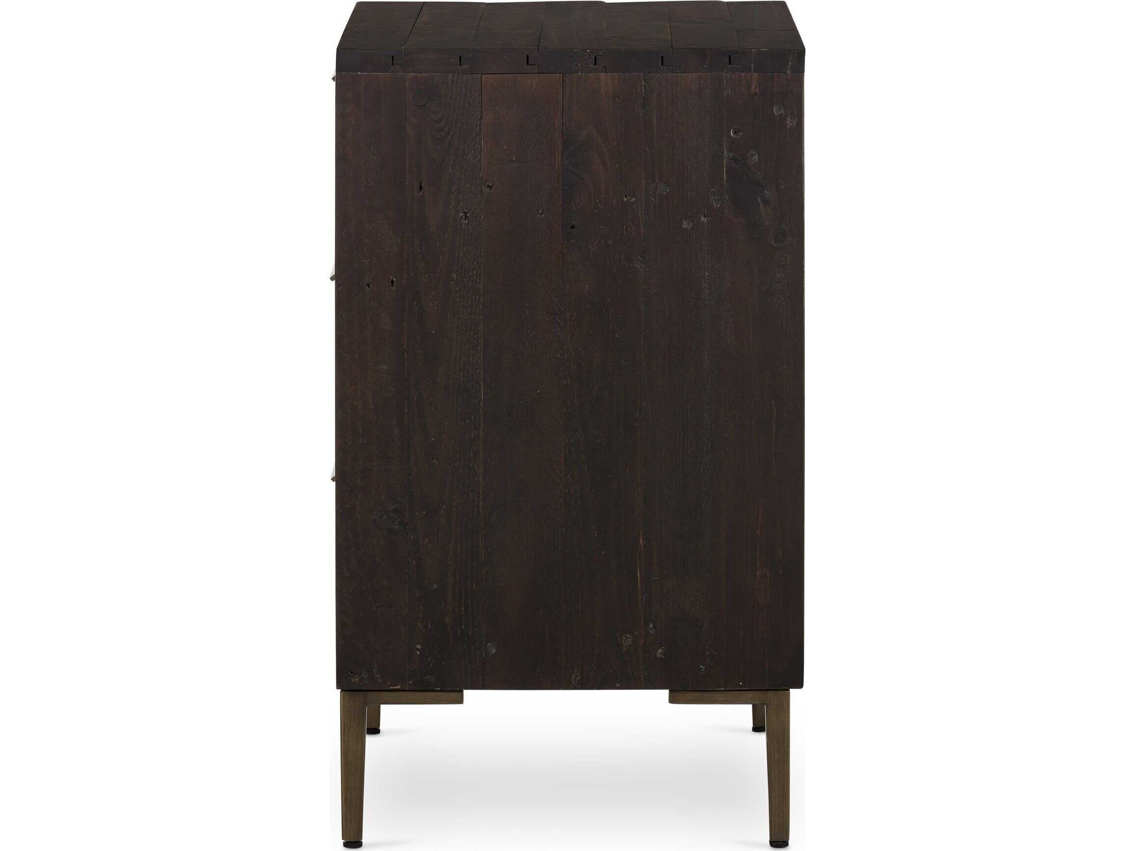 Four Hands Wyeth 3-Drawers Black Pine Wood Nightstand