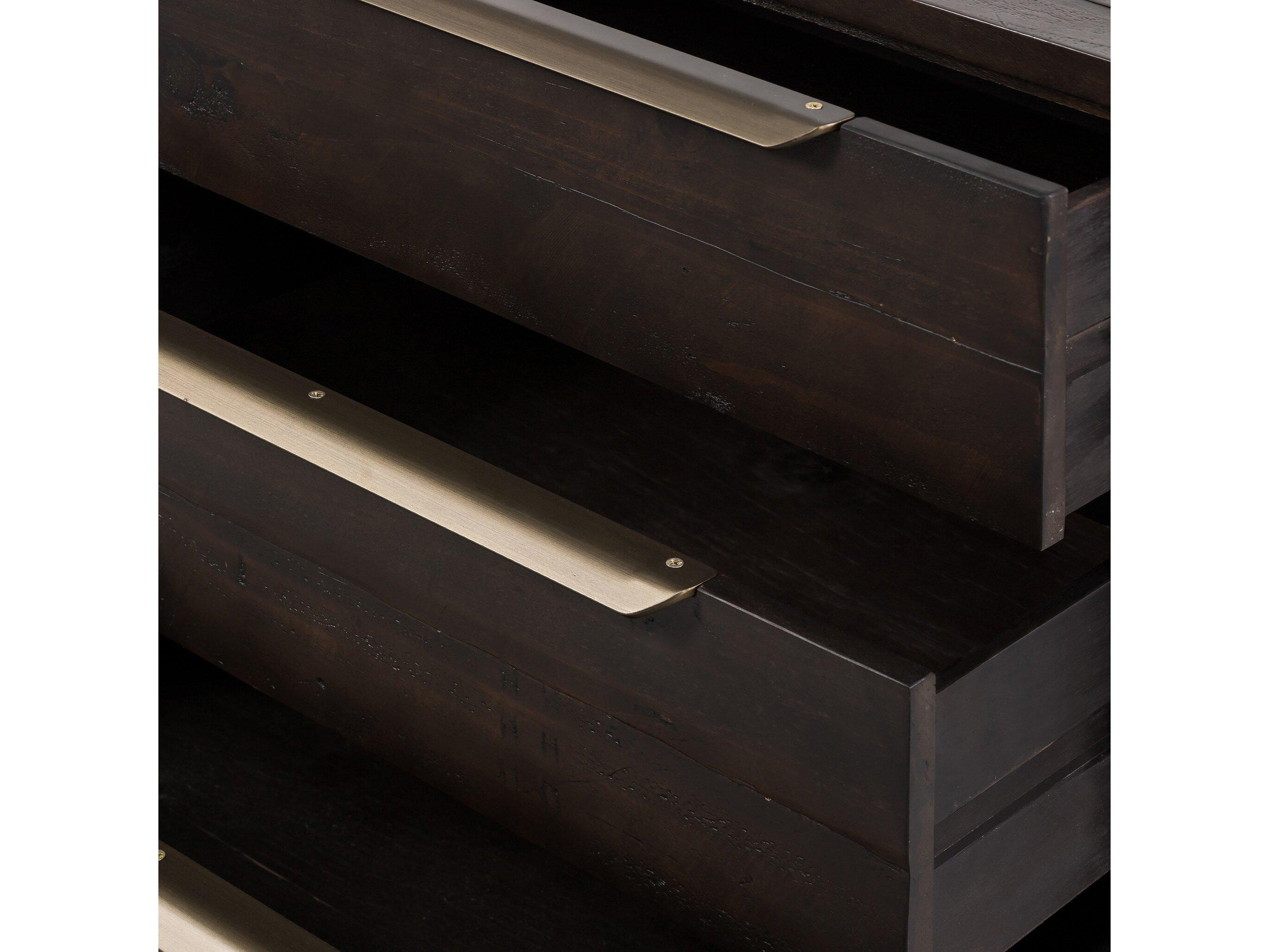 Four Hands Wyeth 3-Drawers Black Pine Wood Nightstand