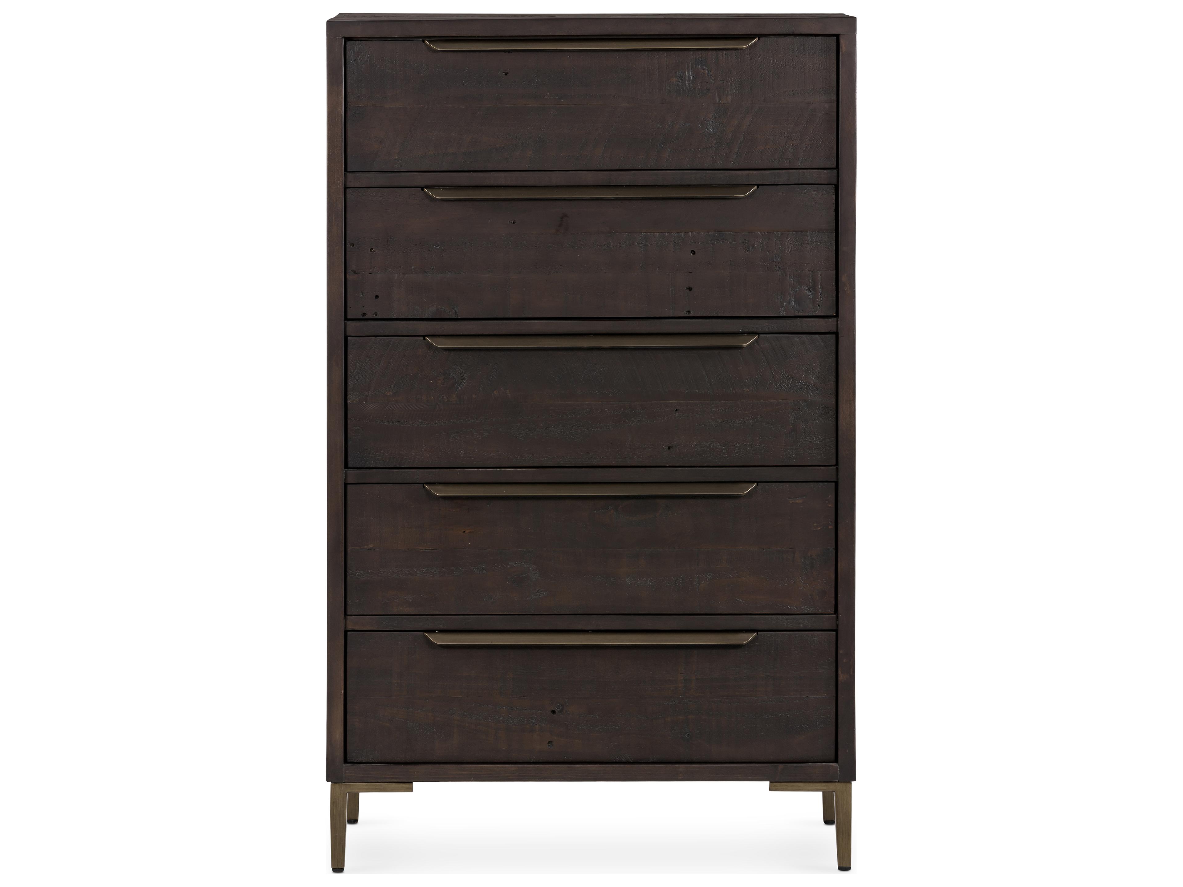 Four Hands Wyeth 5-Drawers Dark Carbon Antique Brass Black Pine Wood Accent Chest
