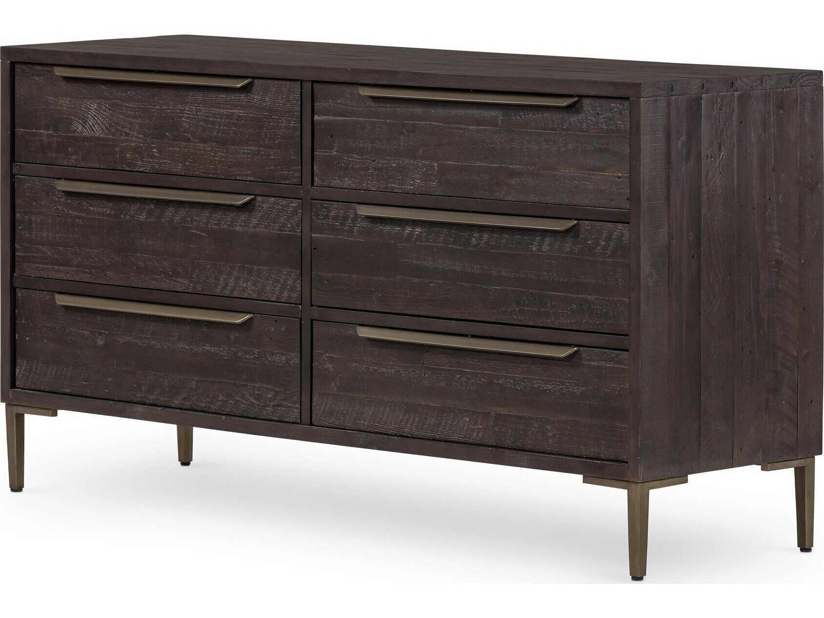 Four Hands Wyeth 6-Drawers Black Pine Wood Double Dresser