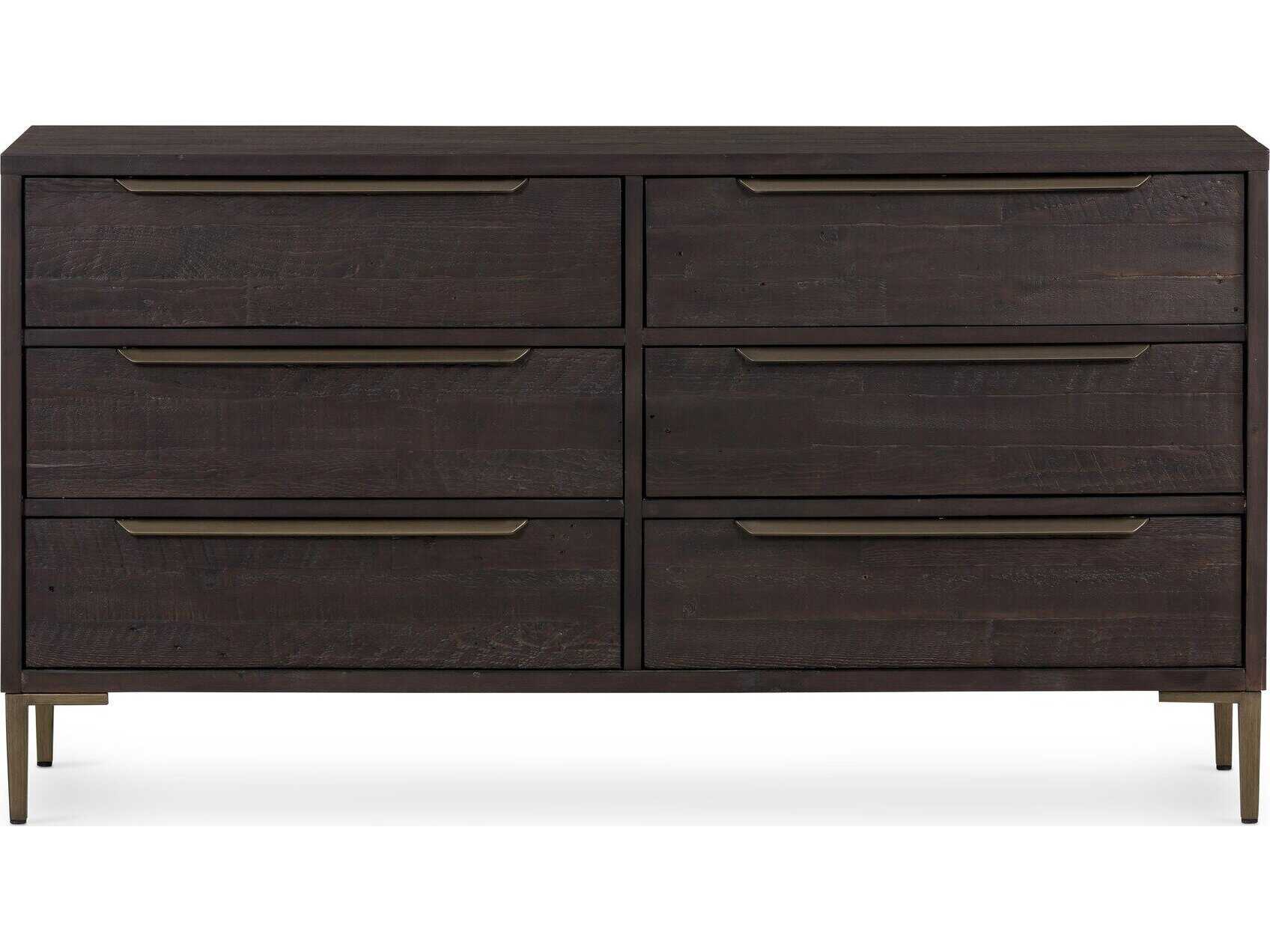 Four Hands Wyeth 6-Drawers Black Pine Wood Double Dresser