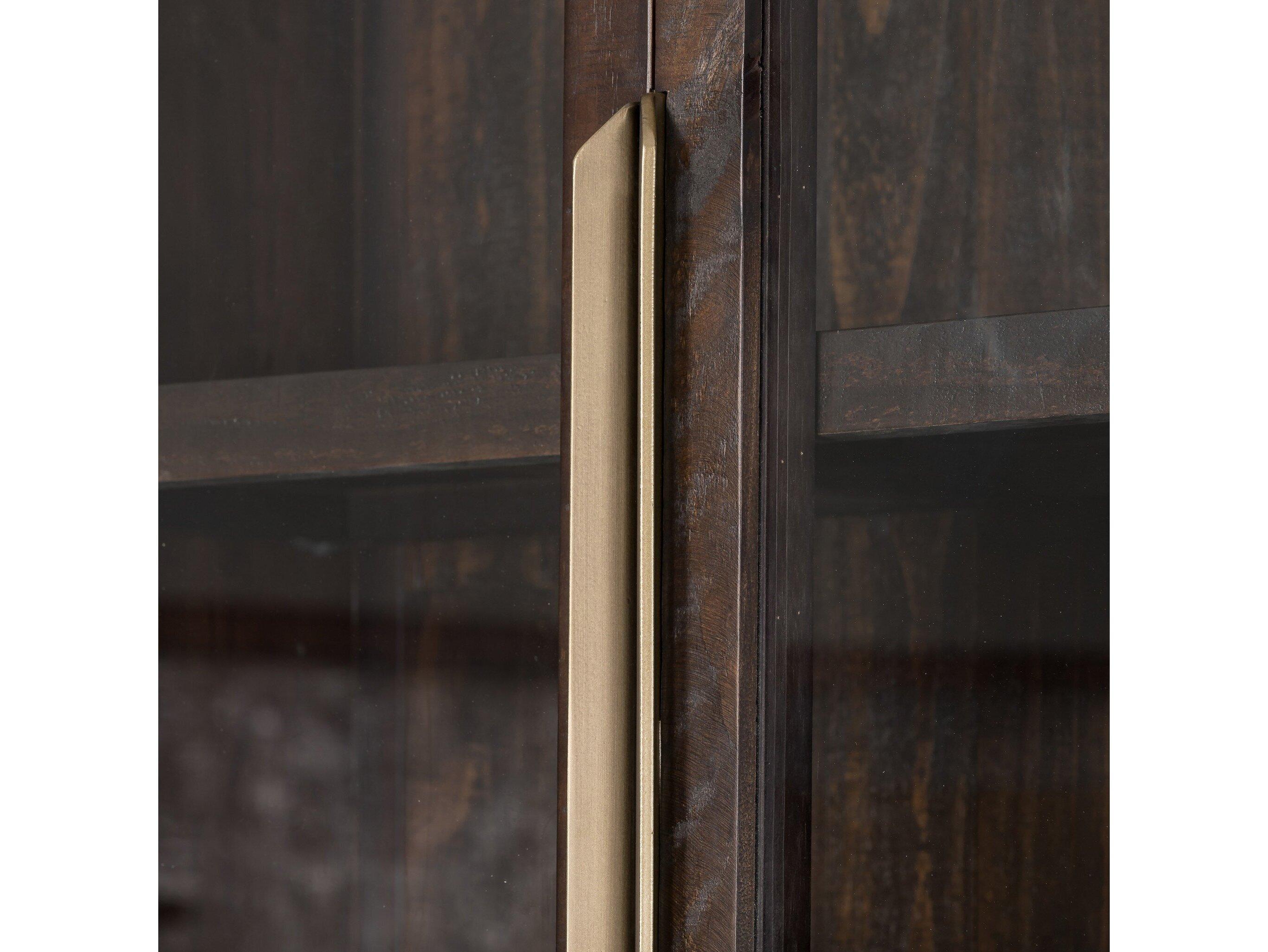 Four Hands Wyeth Pine Wood Dark Carbon Tempered Glass Antique Brass Display Cabinet