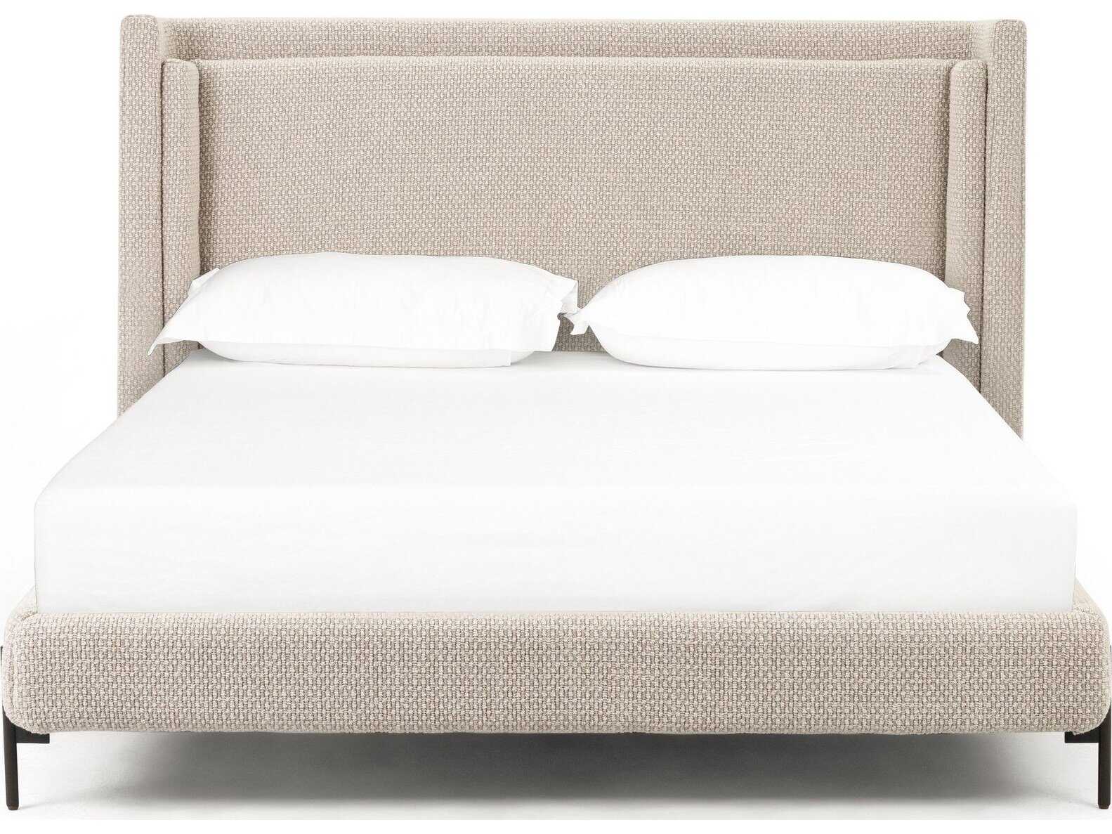 Four Hands Kensington Dobson Gunmetal Perin Oatmeal Beige Upholstered Queen Platform Bed