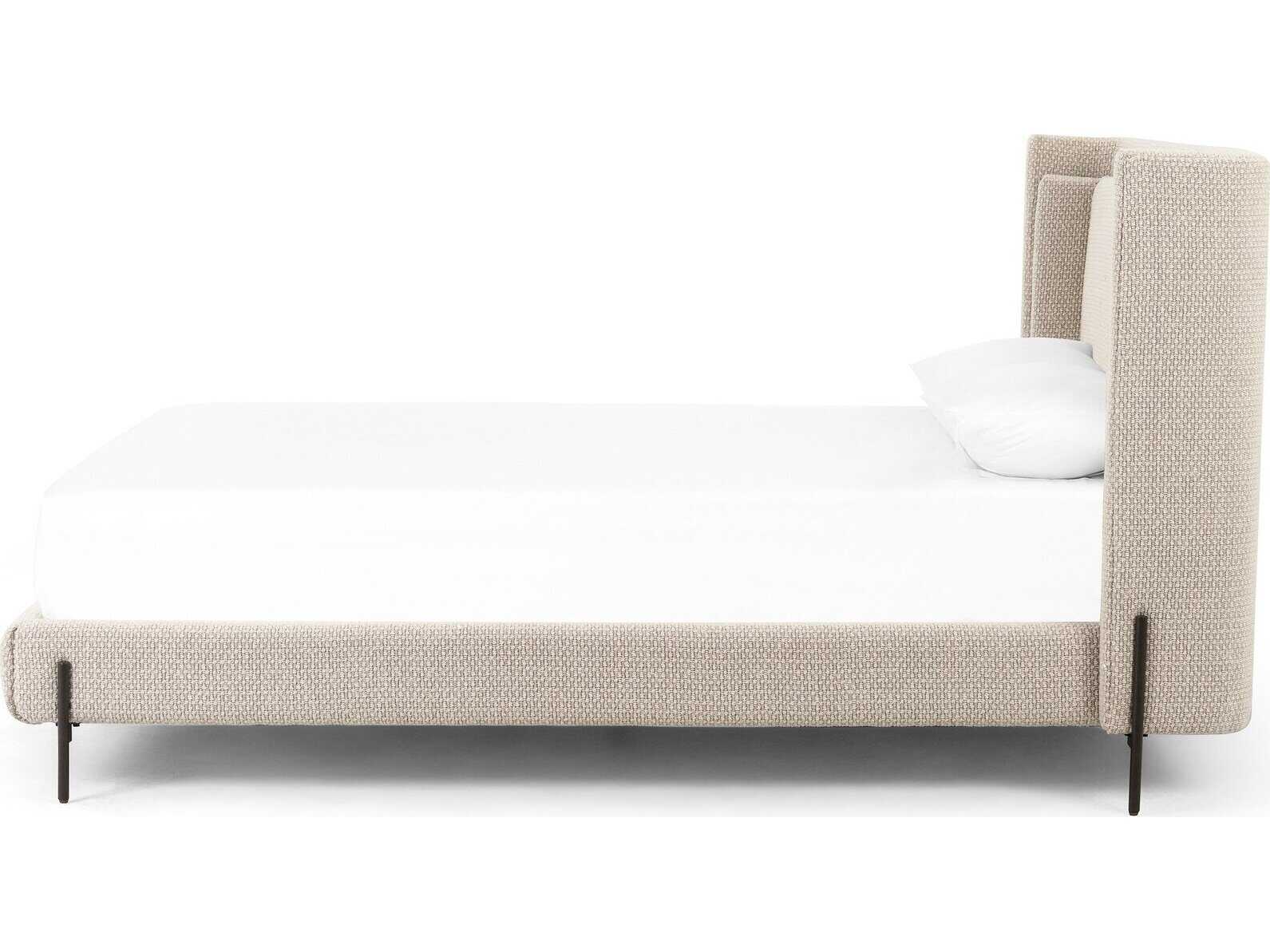 Four Hands Kensington Dobson Gunmetal Perin Oatmeal Beige Upholstered Queen Platform Bed