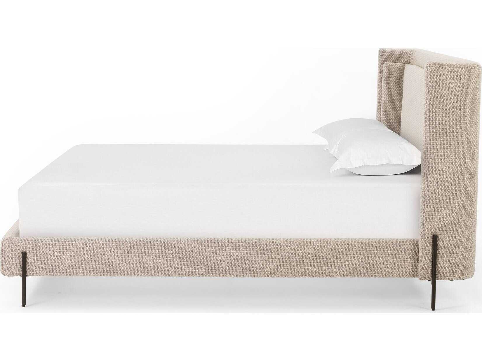 Four Hands Kensington Dobson Gunmetal Perin Oatmeal Beige Upholstered King Platform Bed