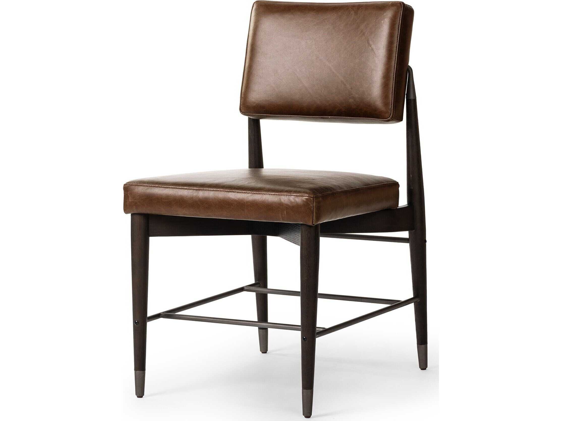 Four Hands Parallel Anton Havana Brown Leather Oak Wood Dining Chair