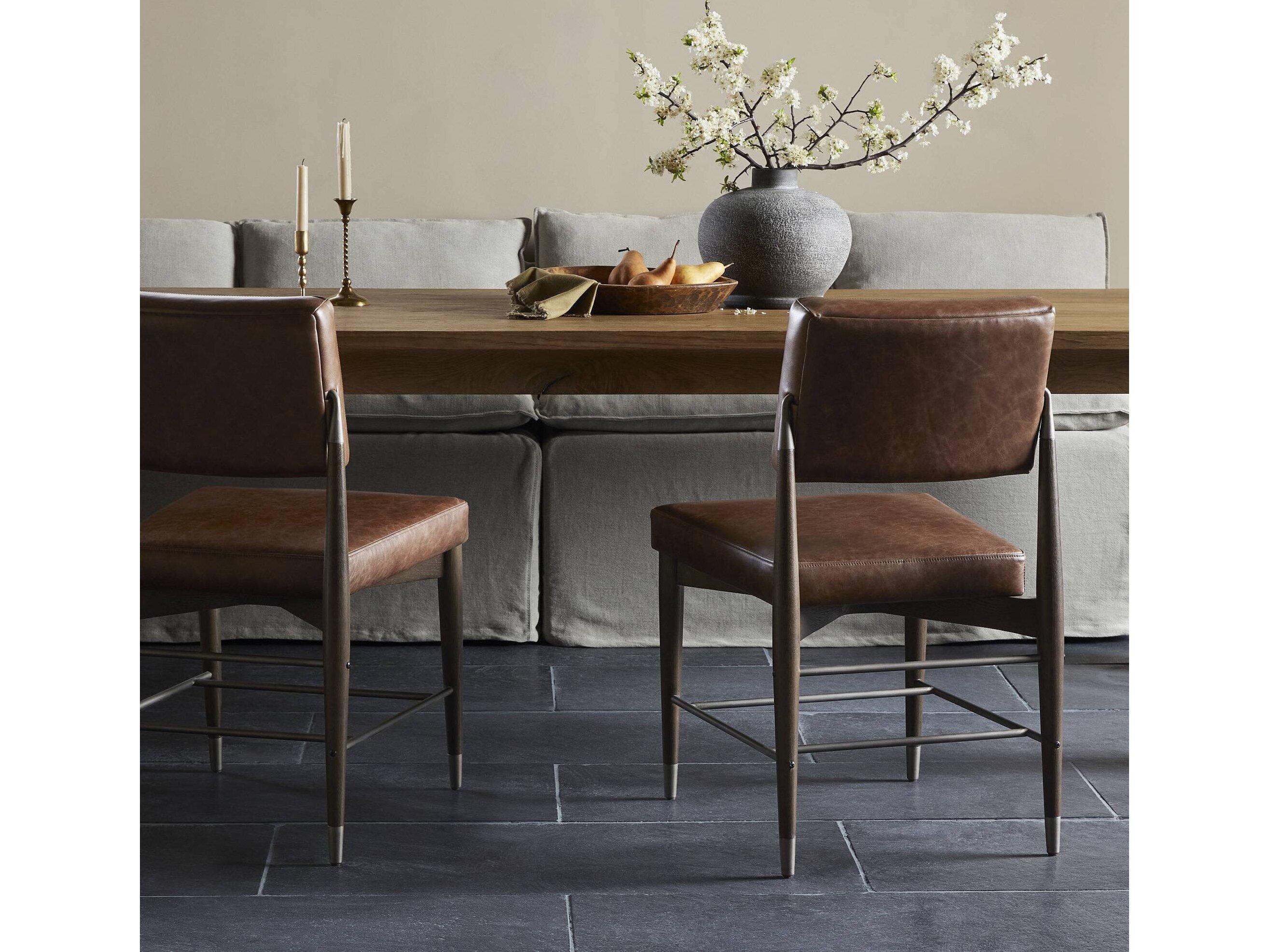 Four Hands Parallel Anton Havana Brown Leather Oak Wood Dining Chair