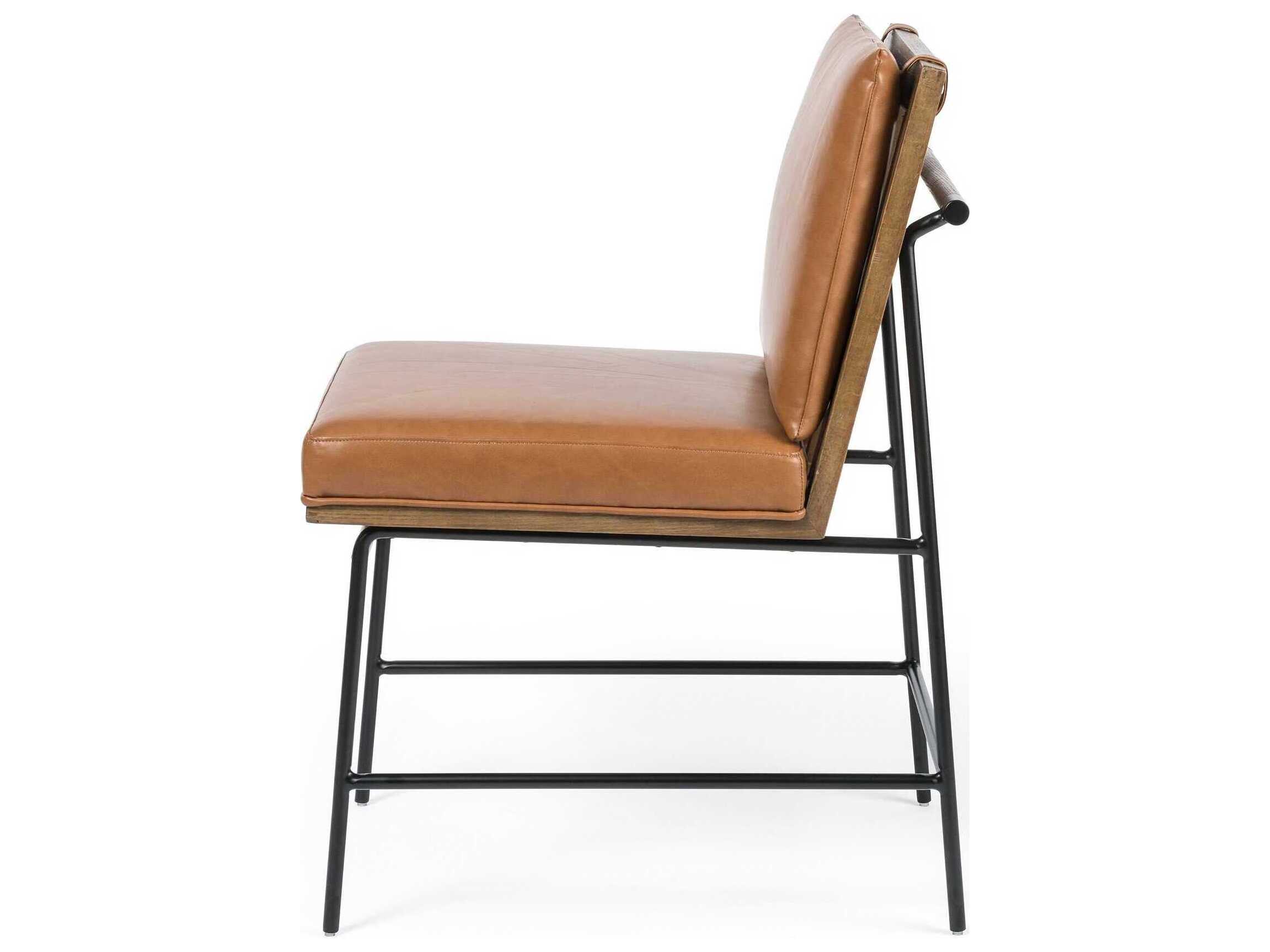 Four Hands Westgate Crete Leather Oak Wood Brown Upholstered Side Dining Chair