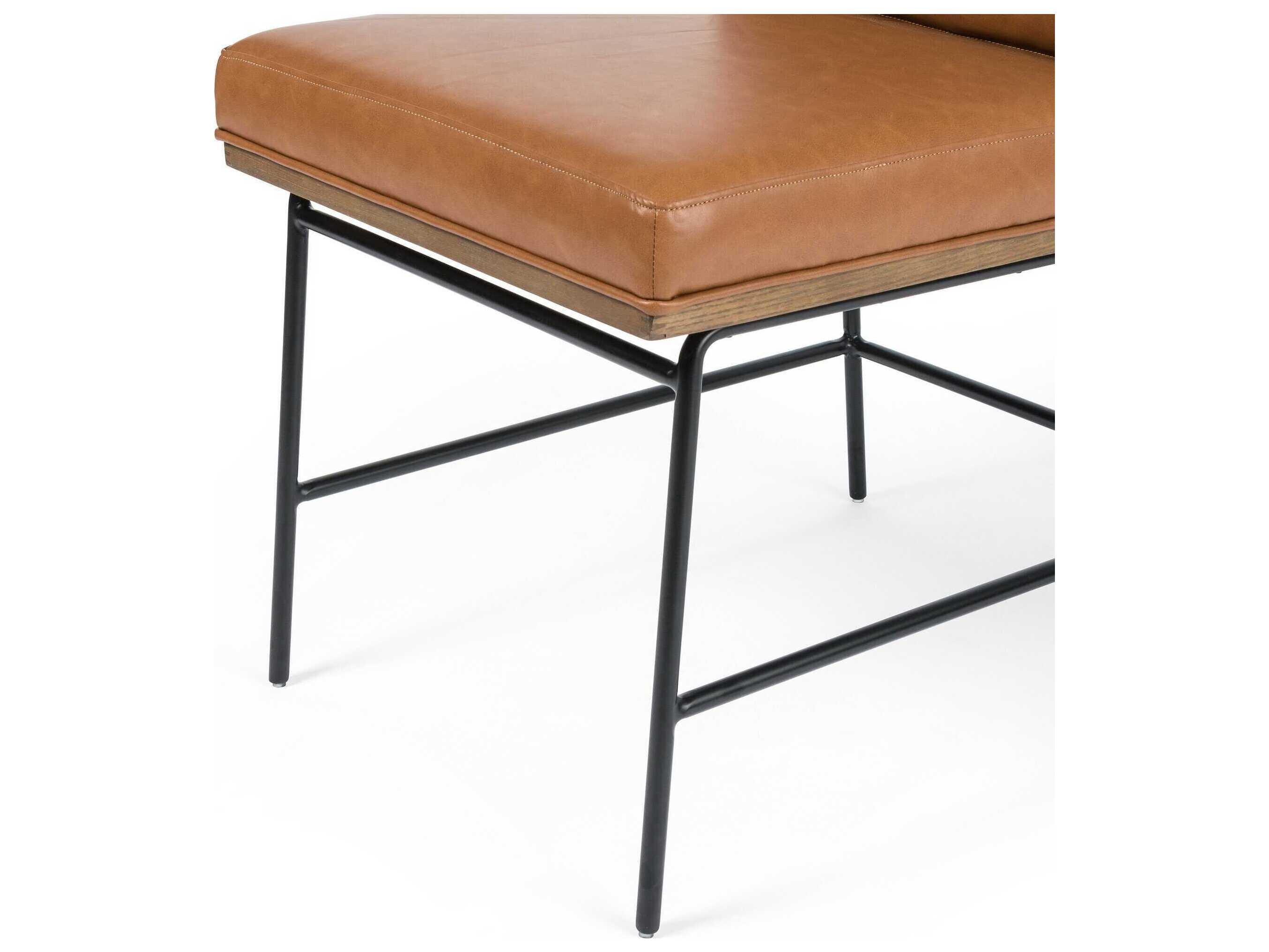 Four Hands Westgate Crete Leather Oak Wood Brown Upholstered Side Dining Chair