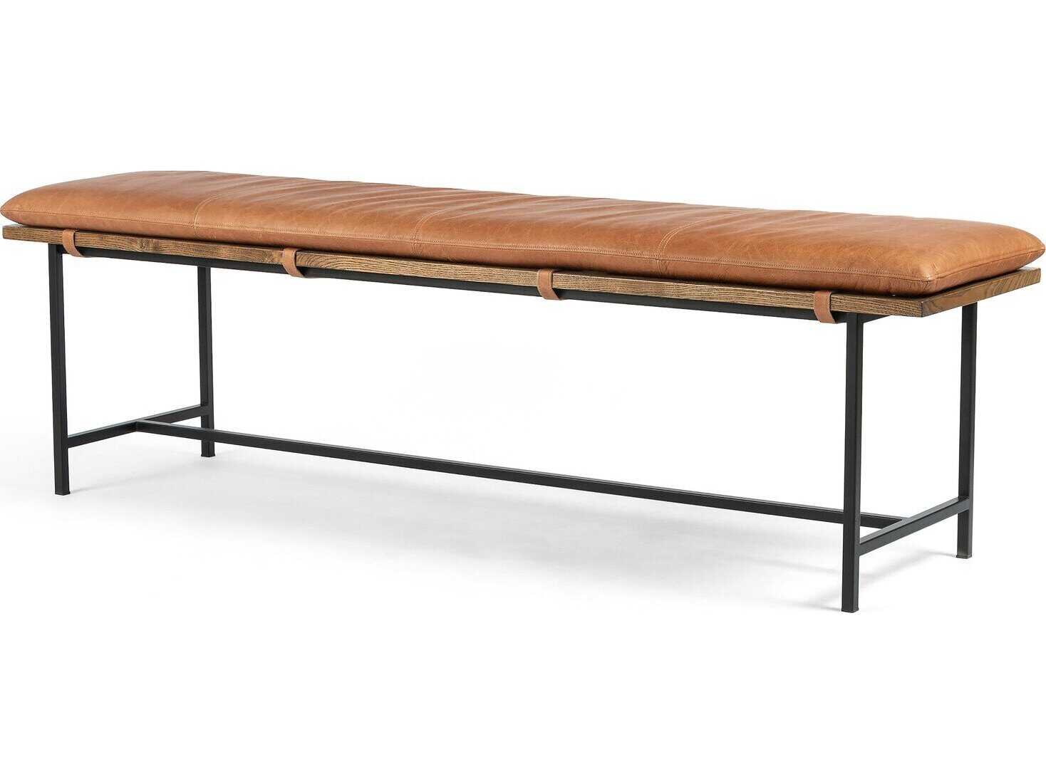 Four Hands Ashford Brown Leather Accent Bench