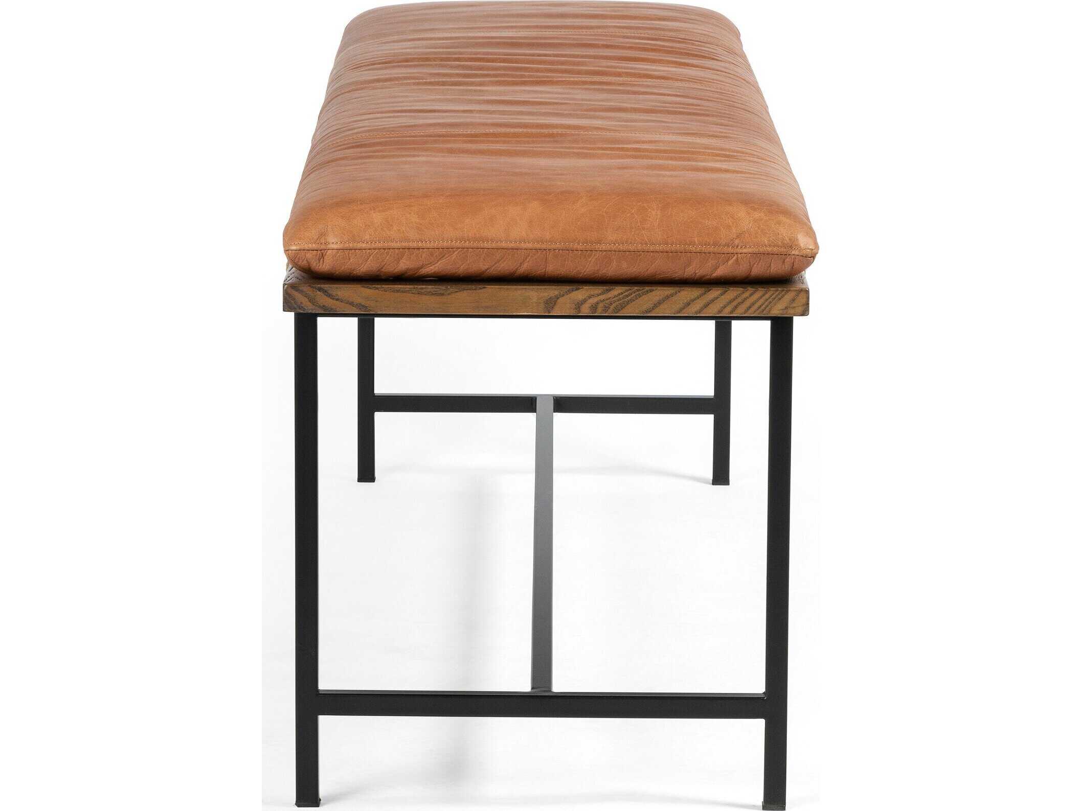 Four Hands Ashford Brown Leather Accent Bench