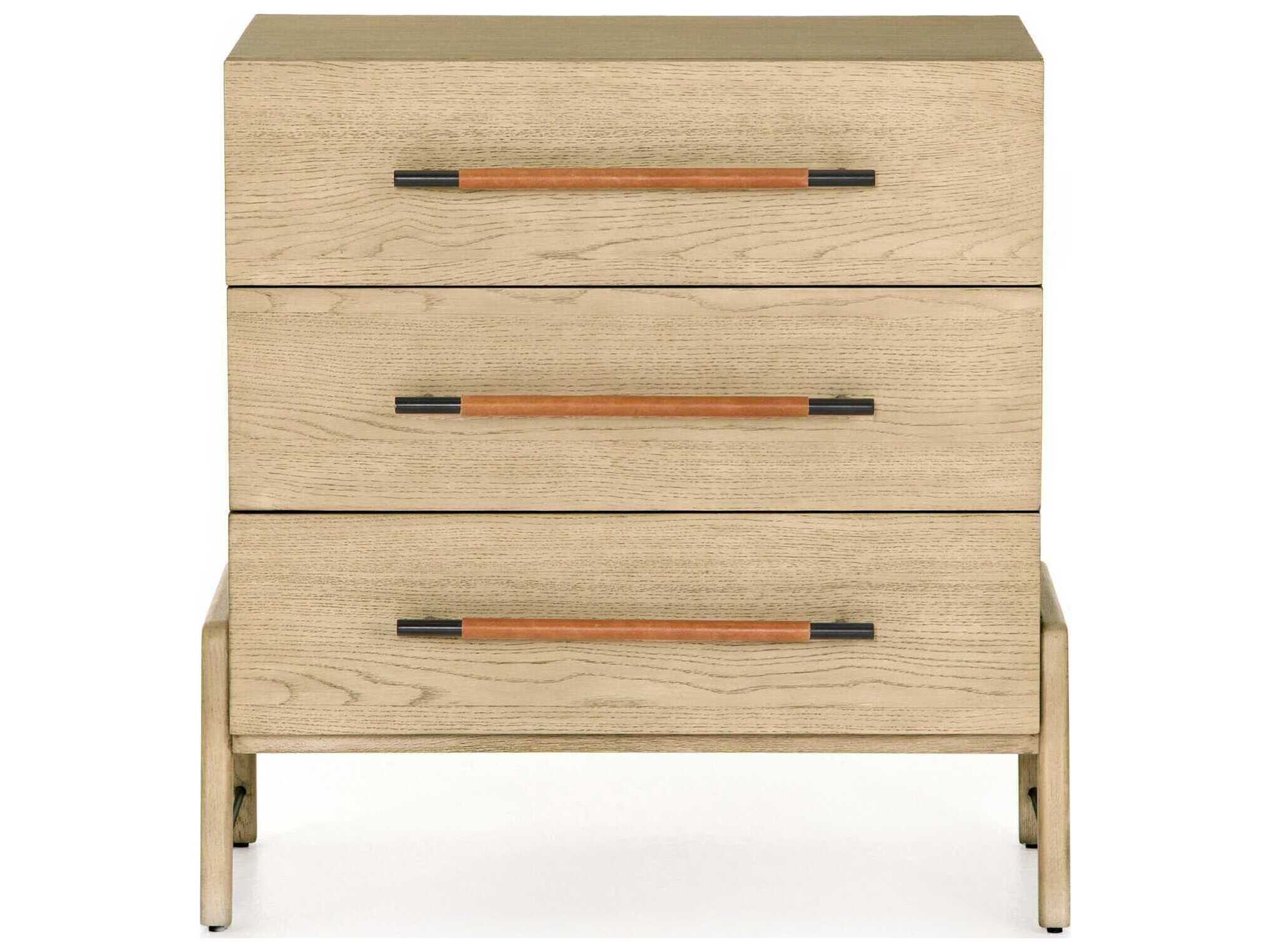 Four Hands Filmore Rosedale 3-Drawers Brown Oak Wood Nightstand
