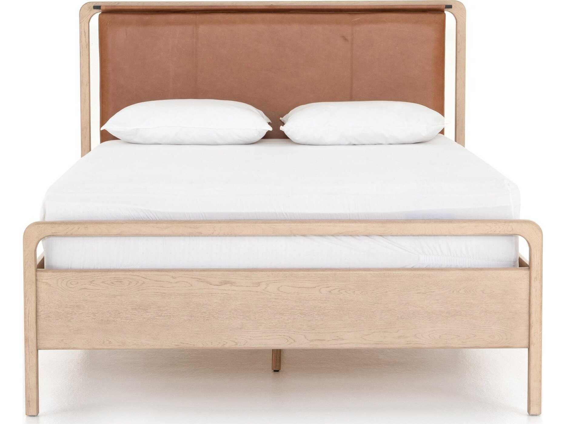 Four Hands Filmore Rosedale Yucca Oak Chaps Sand Gunmetal Brown Wood Leather King Panel Bed