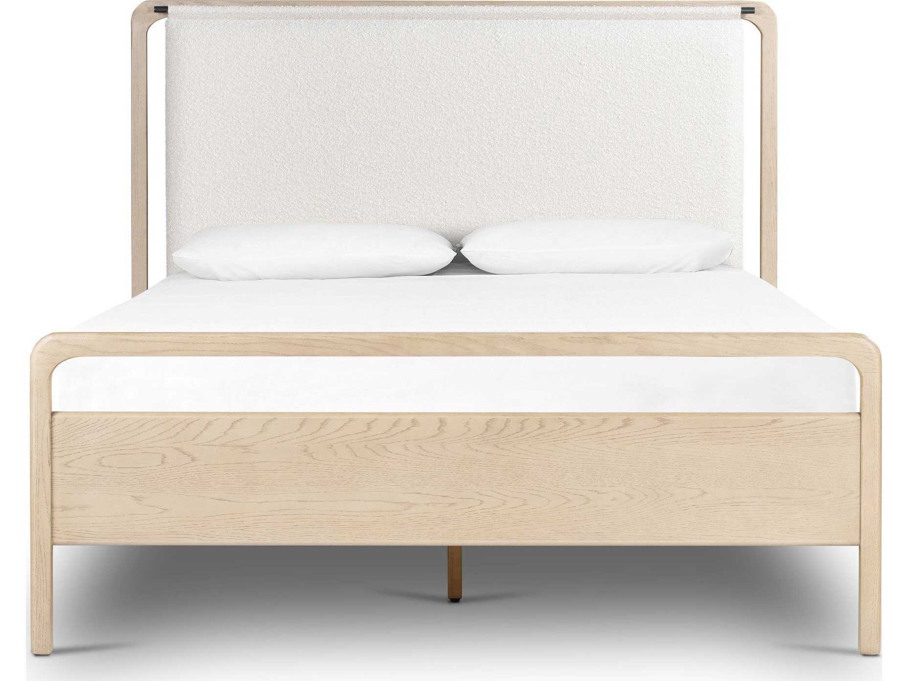 Four Hands Filmore Rosedale Yucca Oak Knoll Natural Gunmetal Beige Wood Upholstered Queen Panel Bed