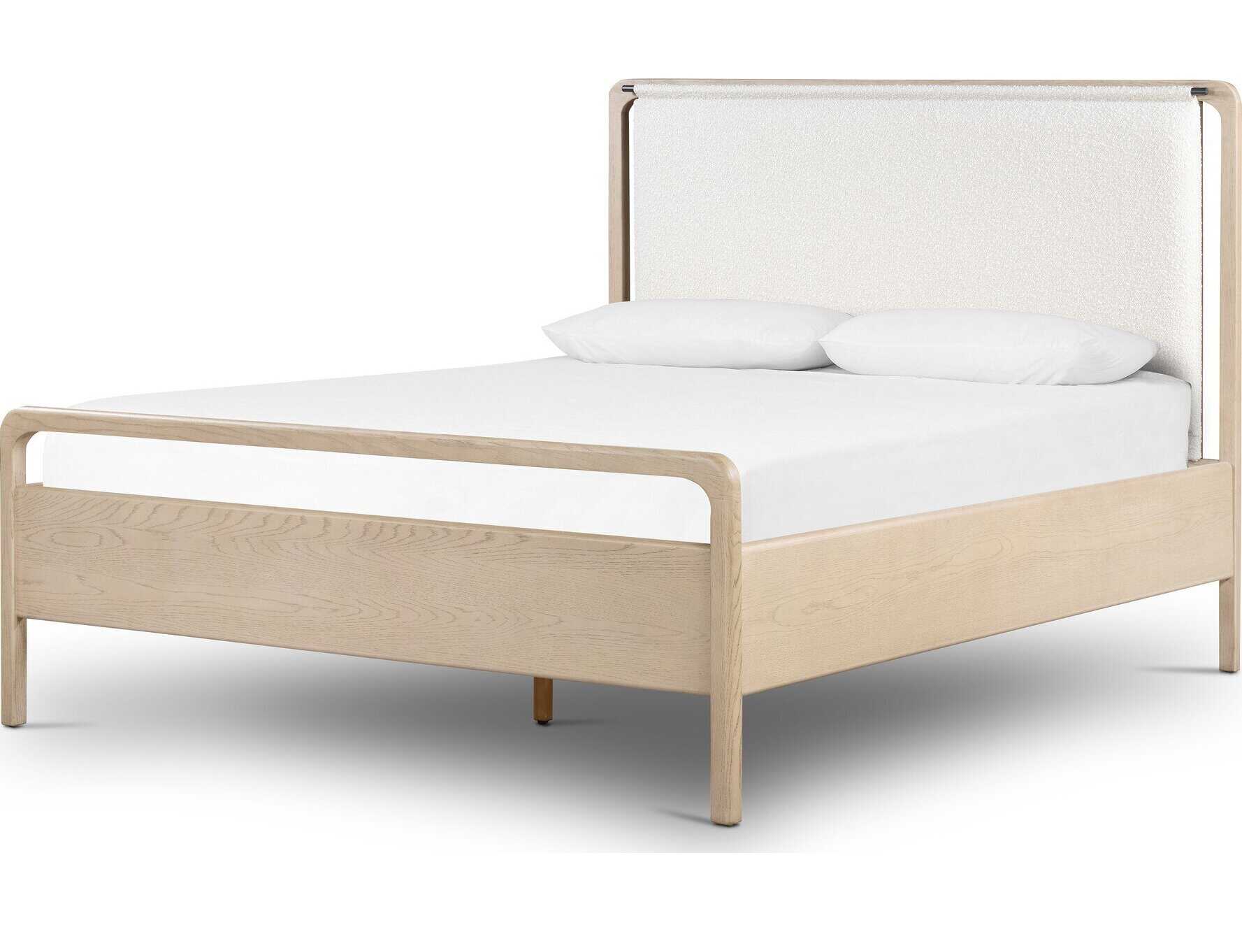 Four Hands Filmore Rosedale Yucca Oak Knoll Natural Gunmetal Beige Wood Upholstered King Panel Bed
