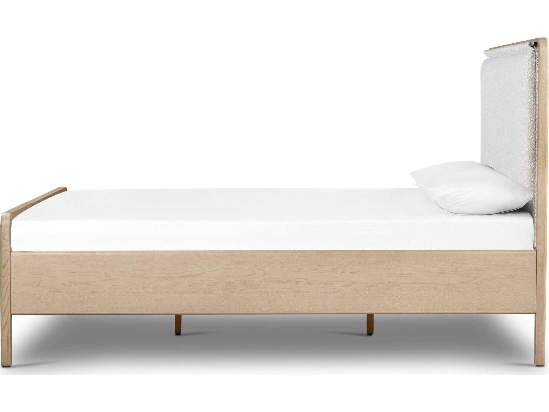 Four Hands Filmore Rosedale Yucca Oak Knoll Natural Gunmetal Beige Wood Upholstered King Panel Bed