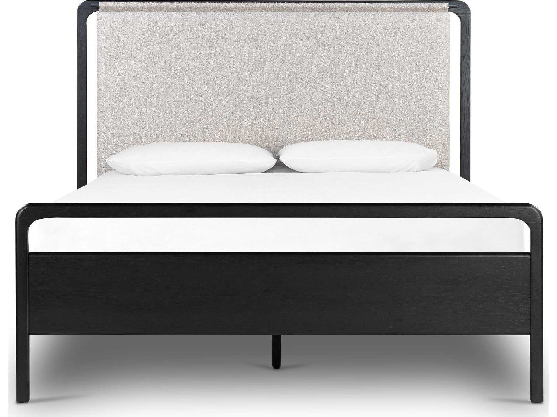 Four Hands Filmore Rosedale Ebony Oak Knoll Sand Gunmetal Wood Upholstered King Panel Bed