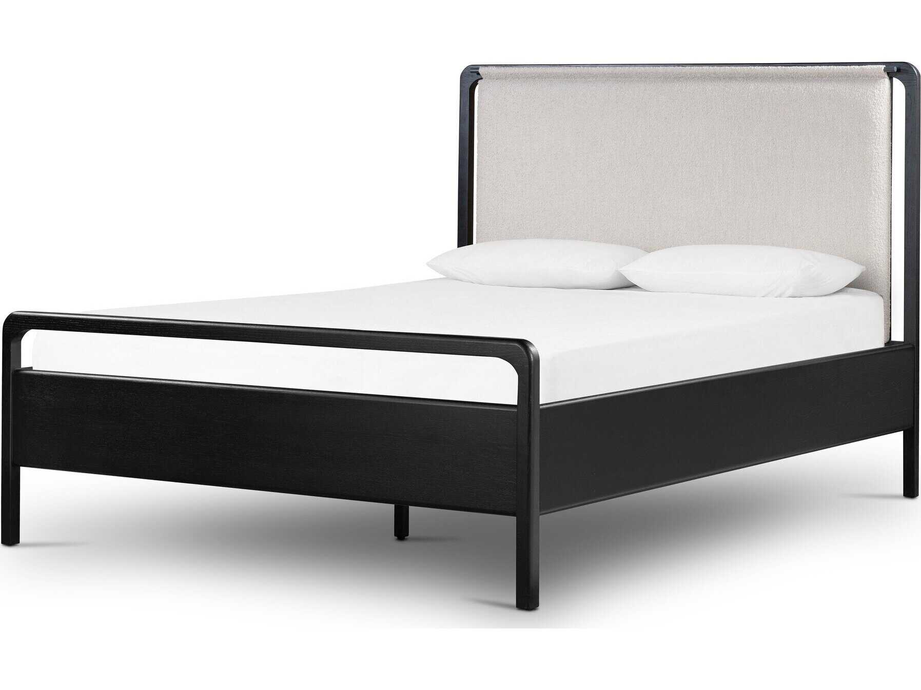 Four Hands Filmore Rosedale Ebony Oak Knoll Sand Gunmetal Wood Upholstered Queen Panel Bed