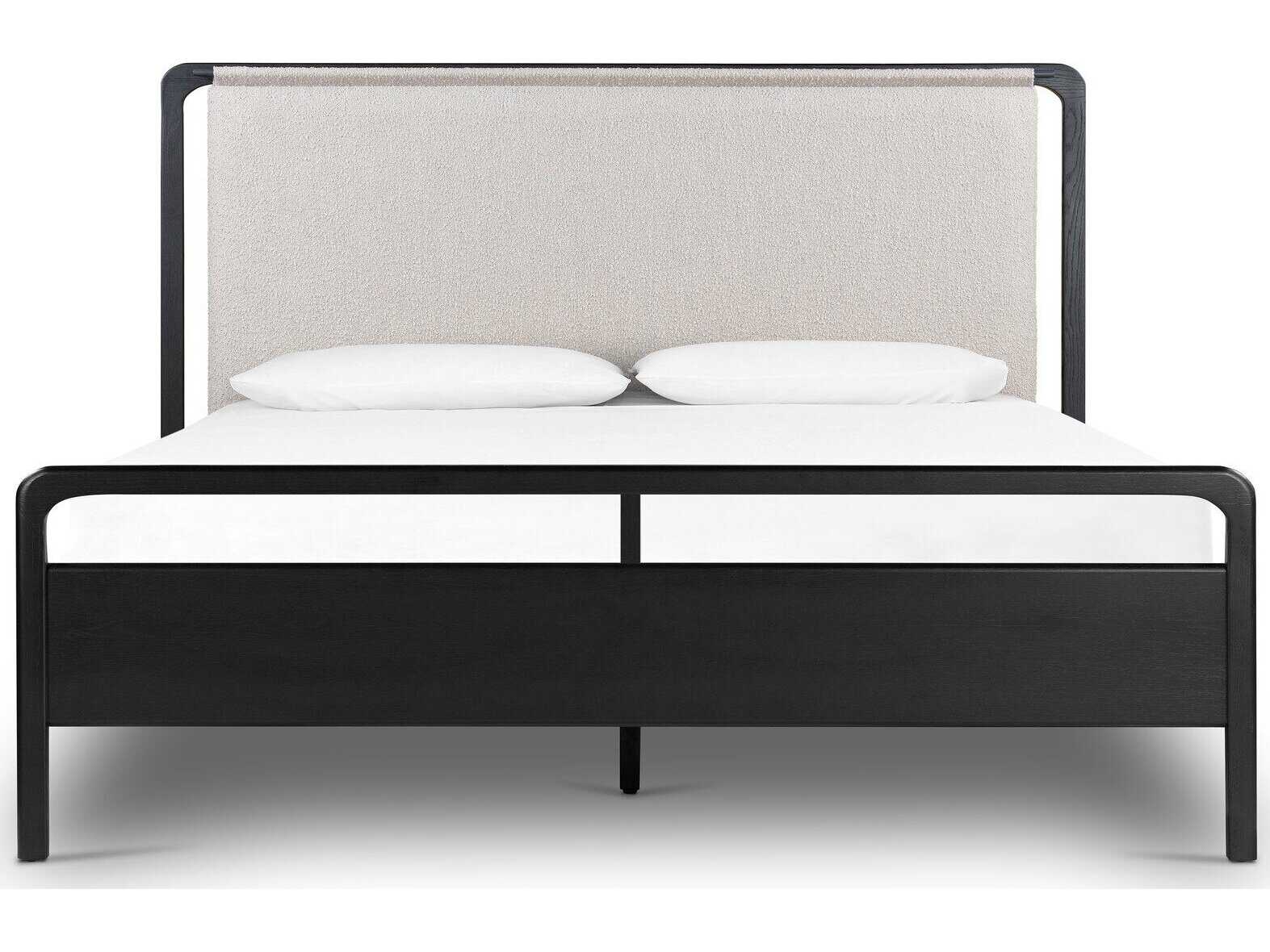 Four Hands Filmore Rosedale Ebony Oak Knoll Sand Gunmetal Wood Upholstered Queen Panel Bed