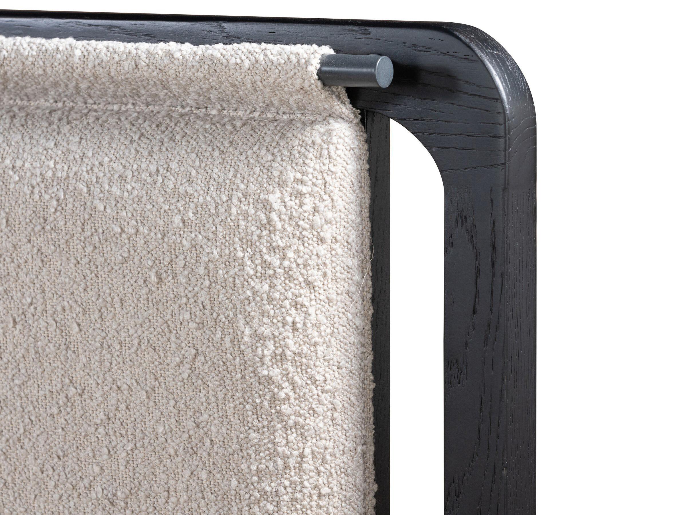 Four Hands Filmore Rosedale Ebony Oak Knoll Sand Gunmetal Wood Upholstered Queen Panel Bed