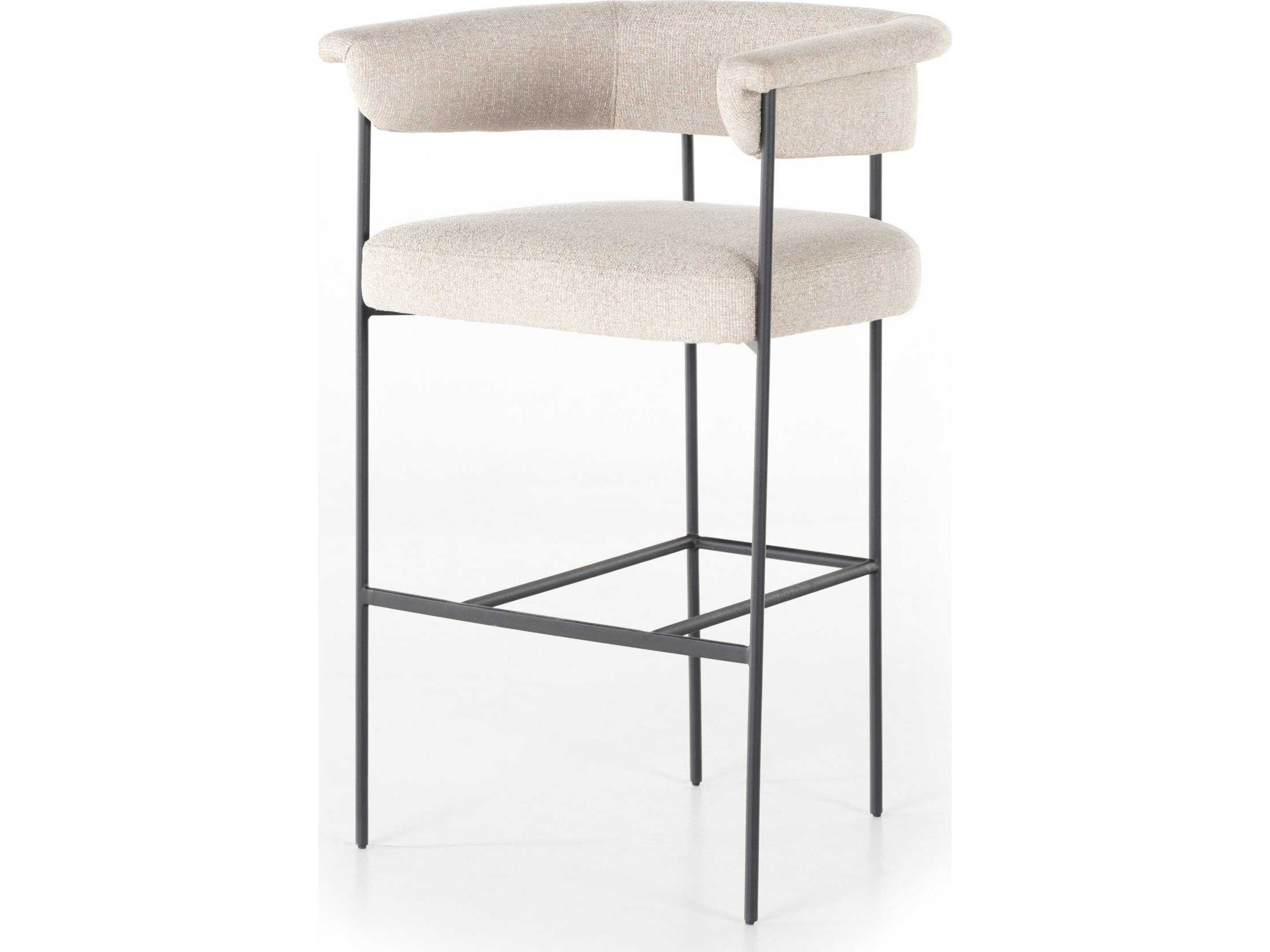 Four Hands Grayson Carrie Upholstered Light Camel Matte Black Bar Stool