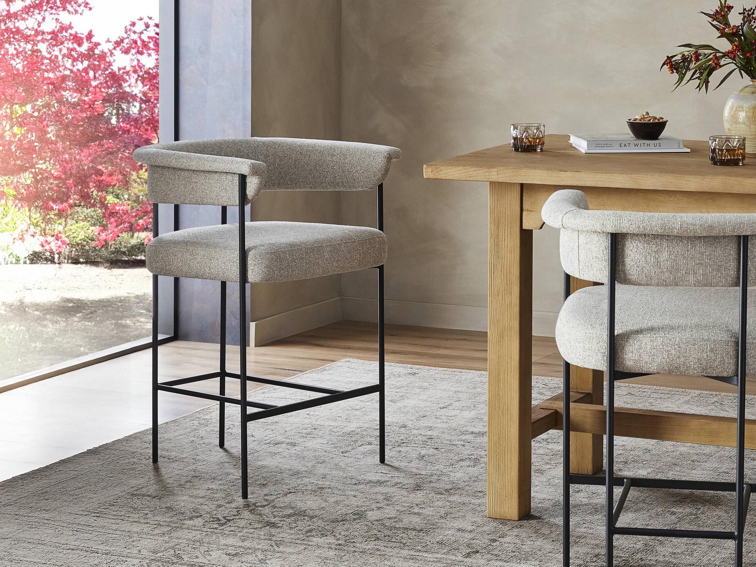 Four Hands Grayson Carrie Upholstered Light Camel Matte Black Counter Stool