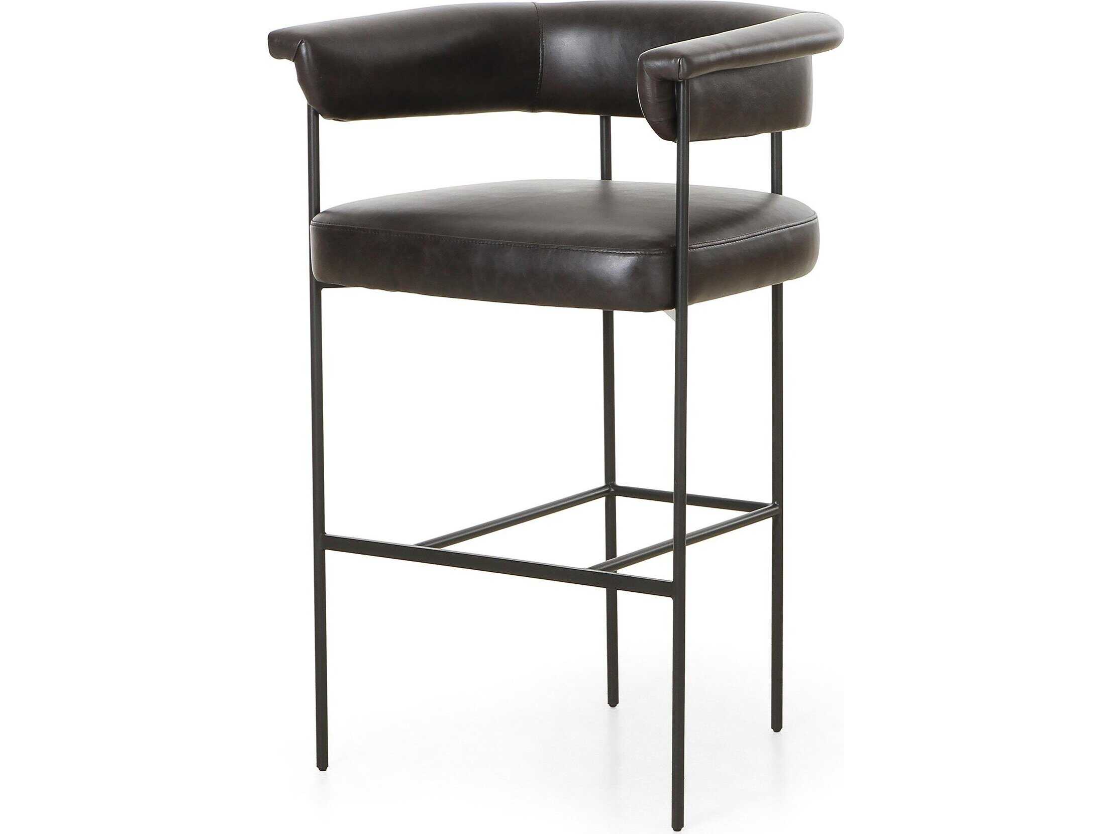 Four Hands Grayson Carrie Leather Sonoma Black Matte Bar Stool