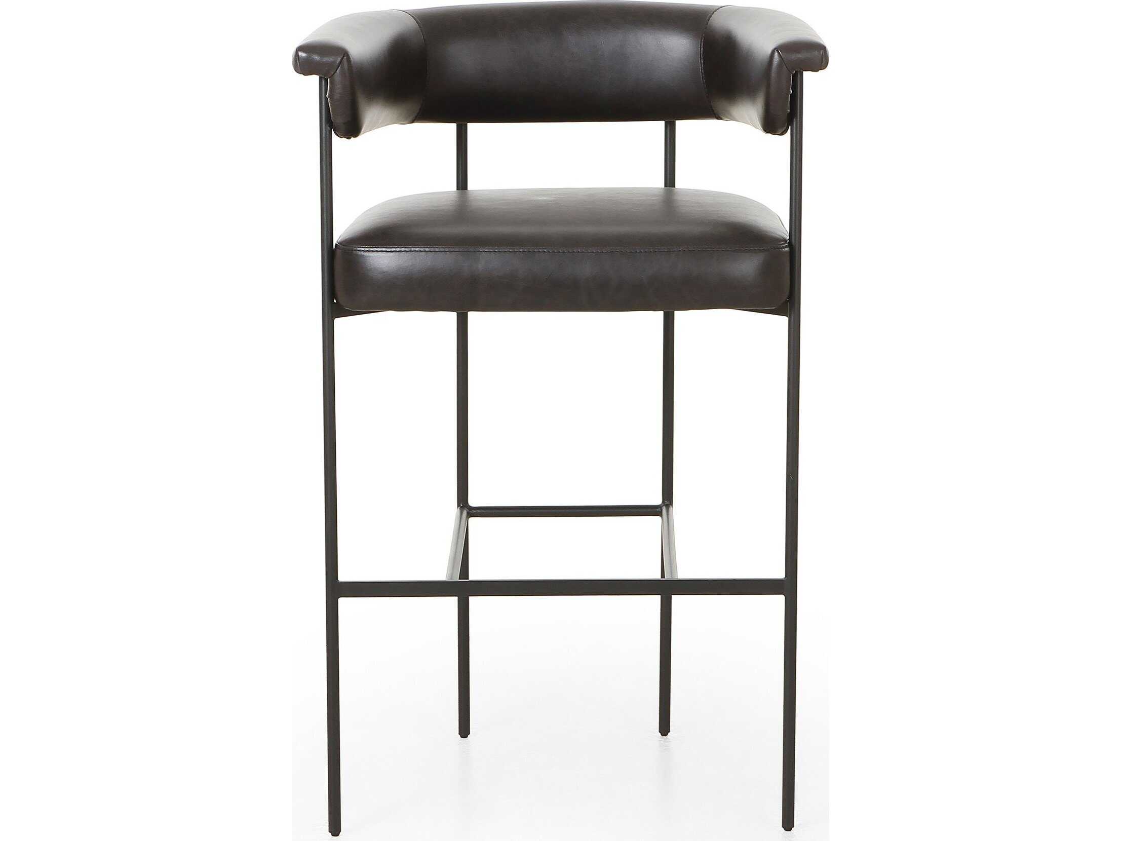 Four Hands Grayson Carrie Leather Sonoma Black Matte Bar Stool