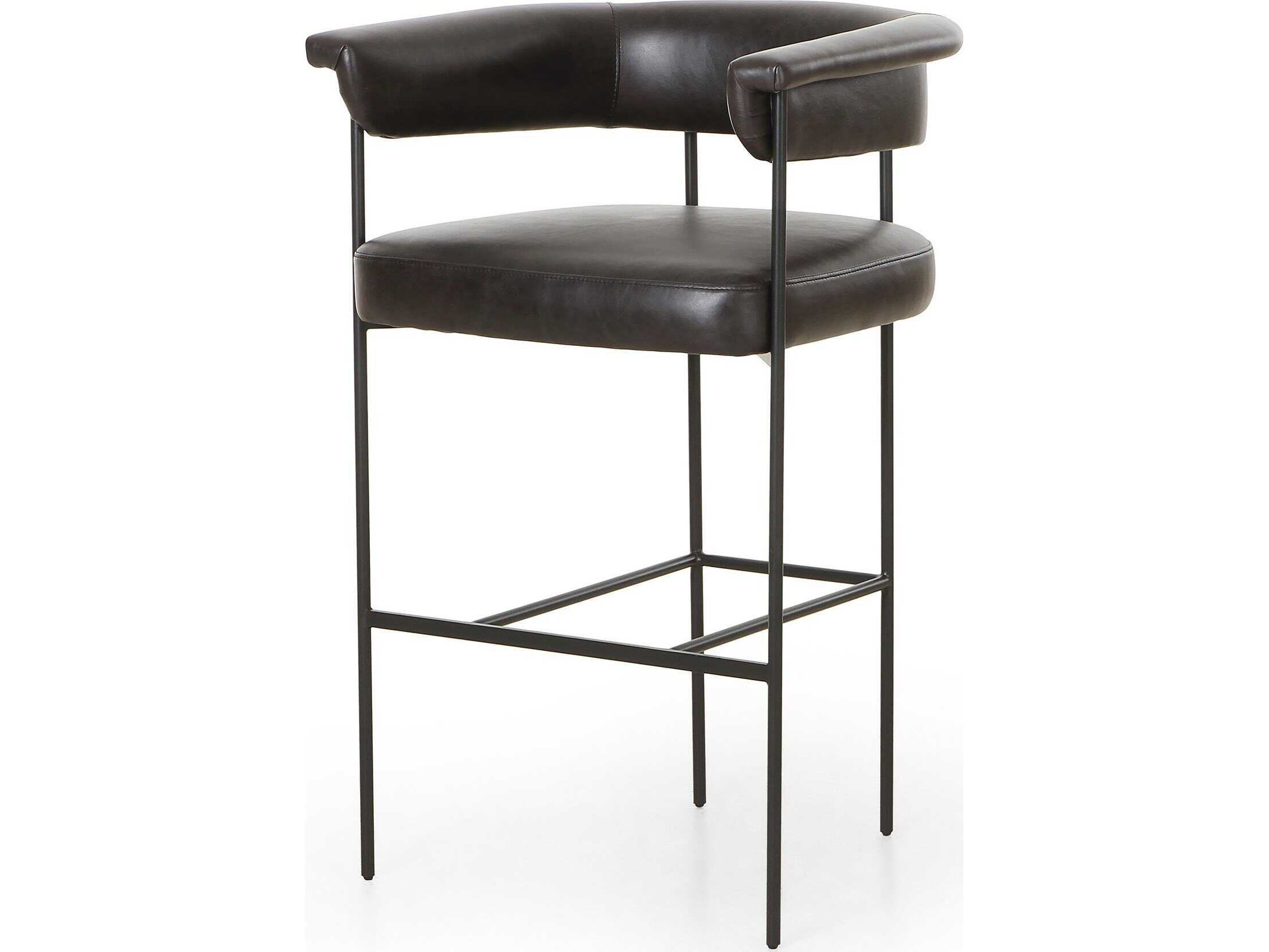 Four Hands Grayson Carrie Leather Sonoma Black Matte Bar Stool