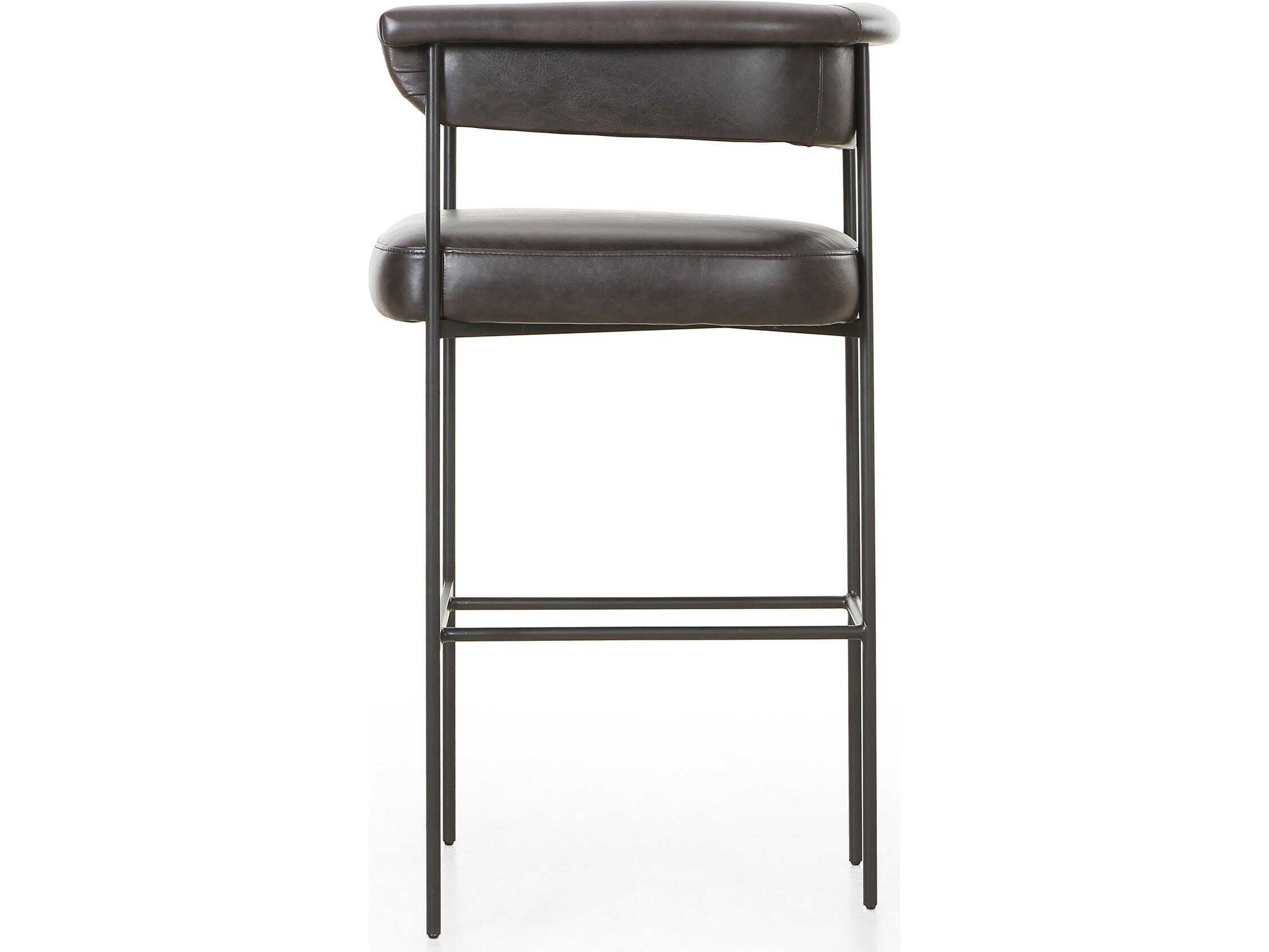 Four Hands Grayson Carrie Leather Sonoma Black Matte Bar Stool
