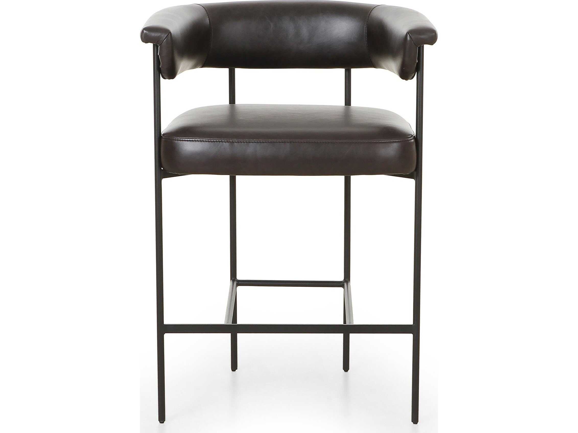 Four Hands Grayson Carrie Leather Sonoma Black Matte Counter Stool