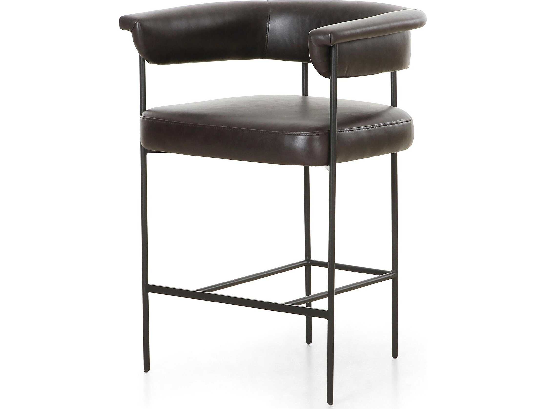 Four Hands Grayson Carrie Leather Sonoma Black Matte Counter Stool