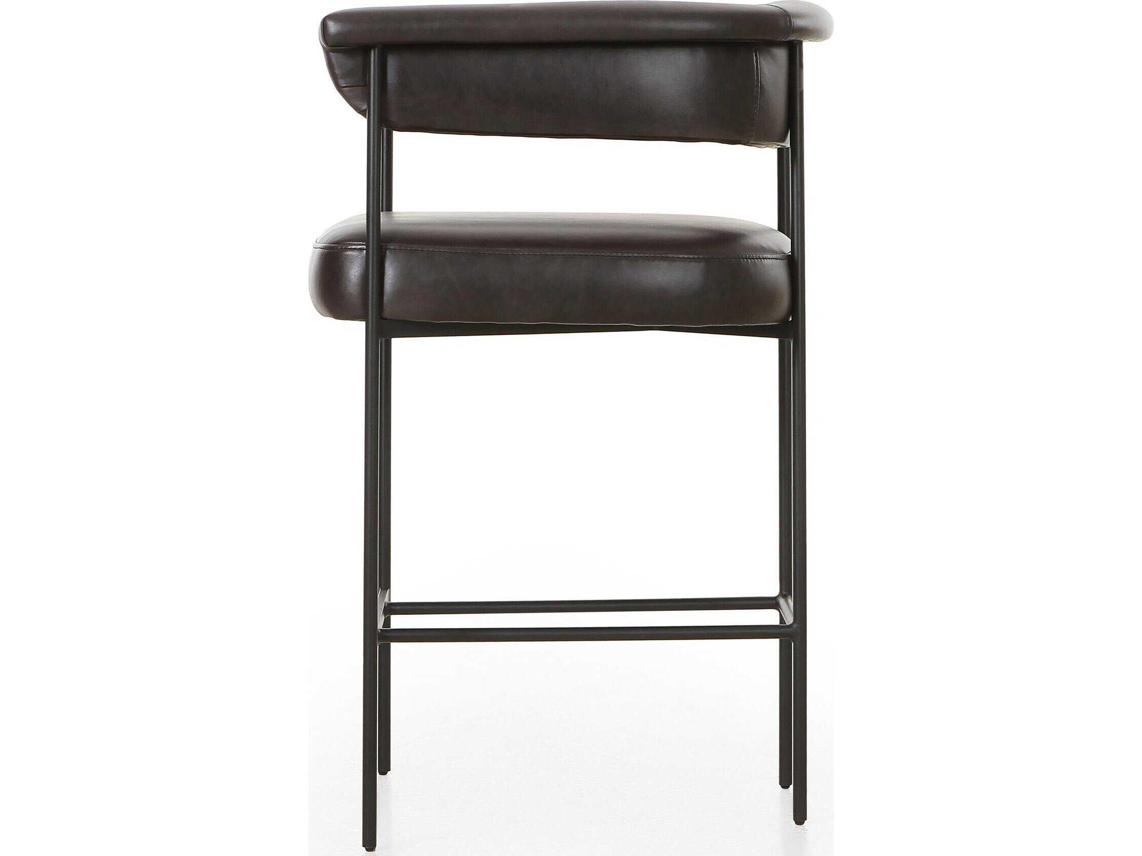Four Hands Grayson Carrie Leather Sonoma Black Matte Counter Stool