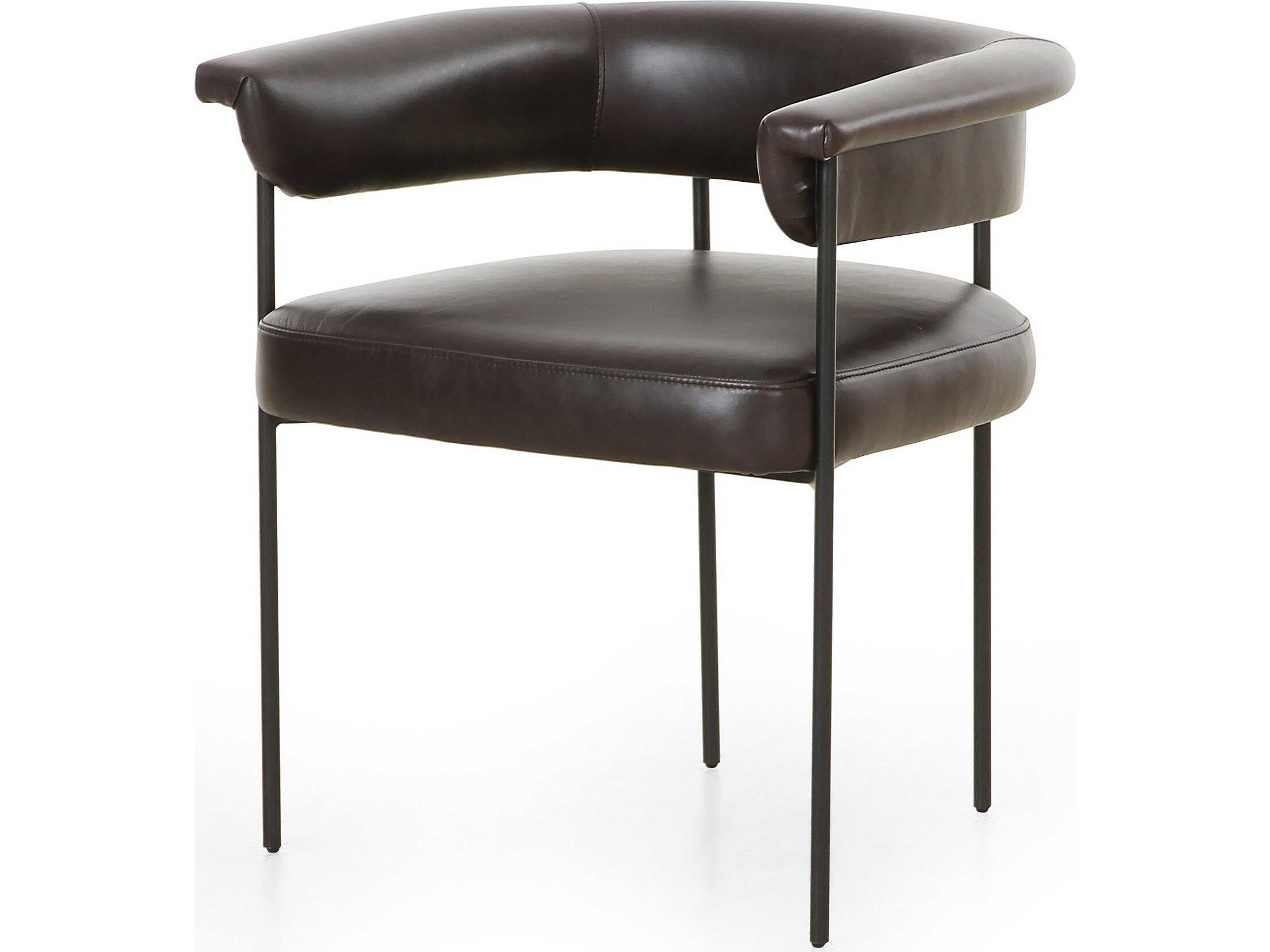 Four Hands Grayson Carrie Leather Black Upholstered Arm Dining Chair