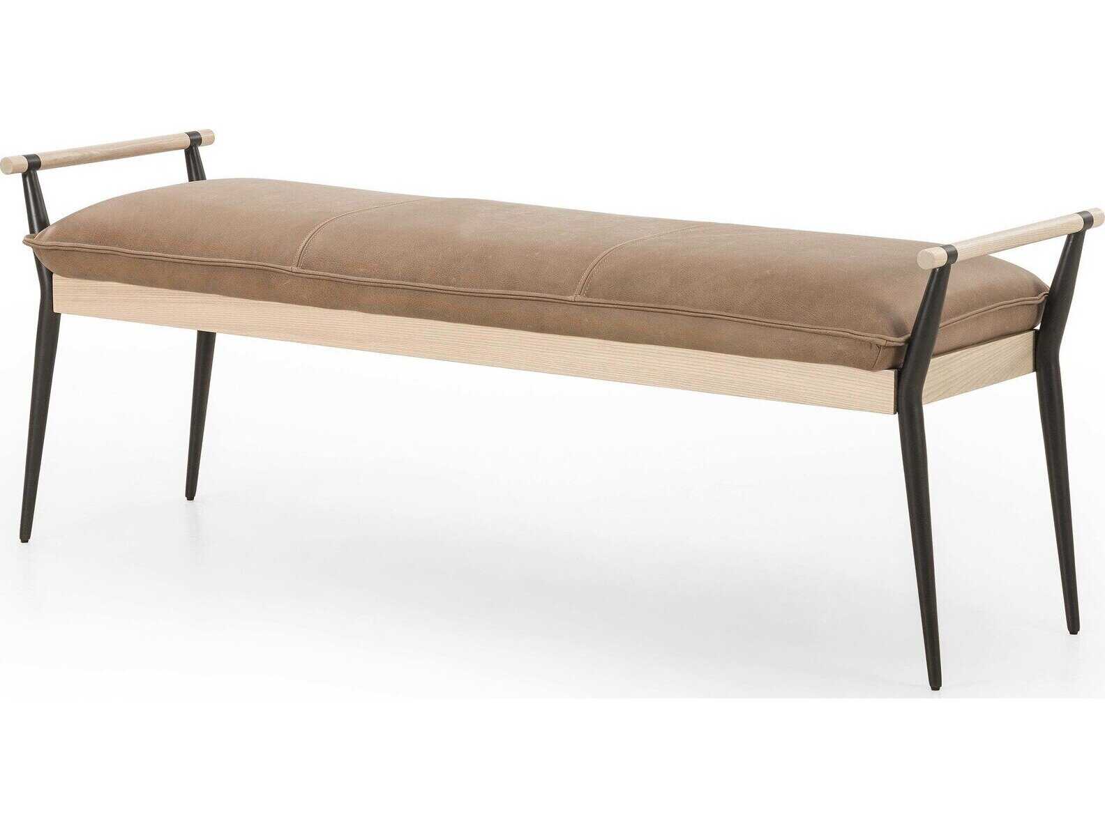 Four Hands Grayson Brown Leather Accent Bench