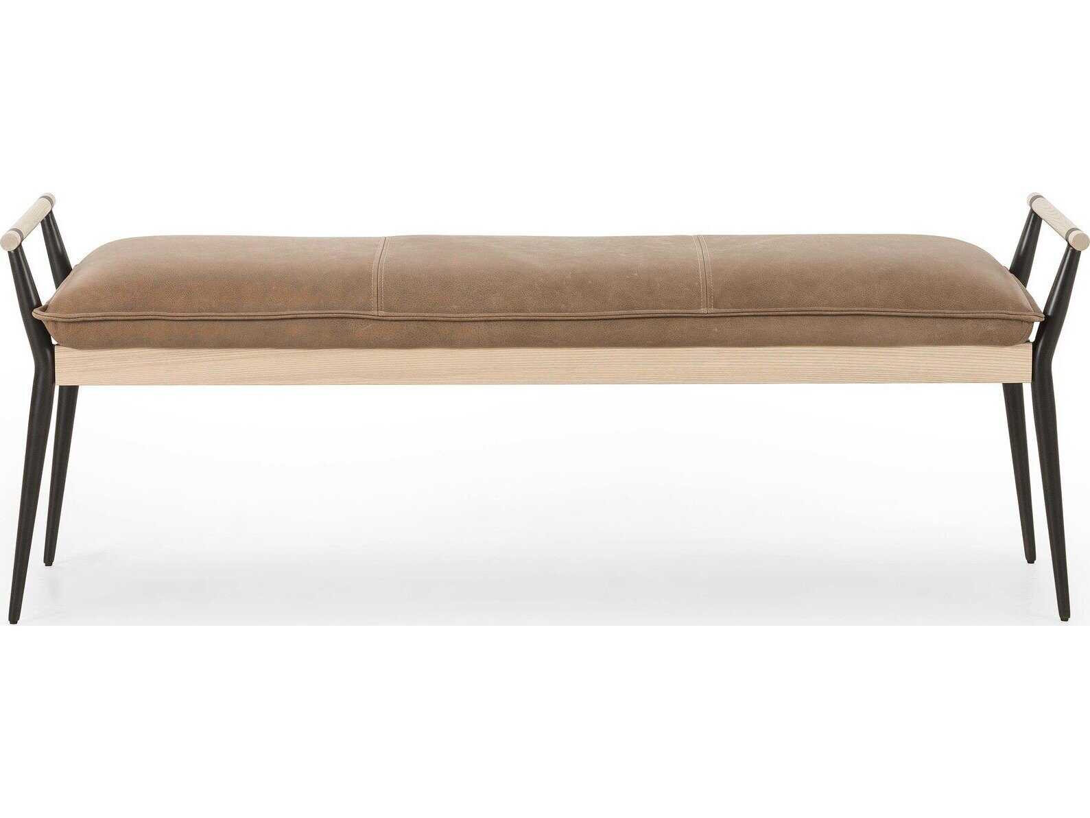 Four Hands Grayson Brown Leather Accent Bench