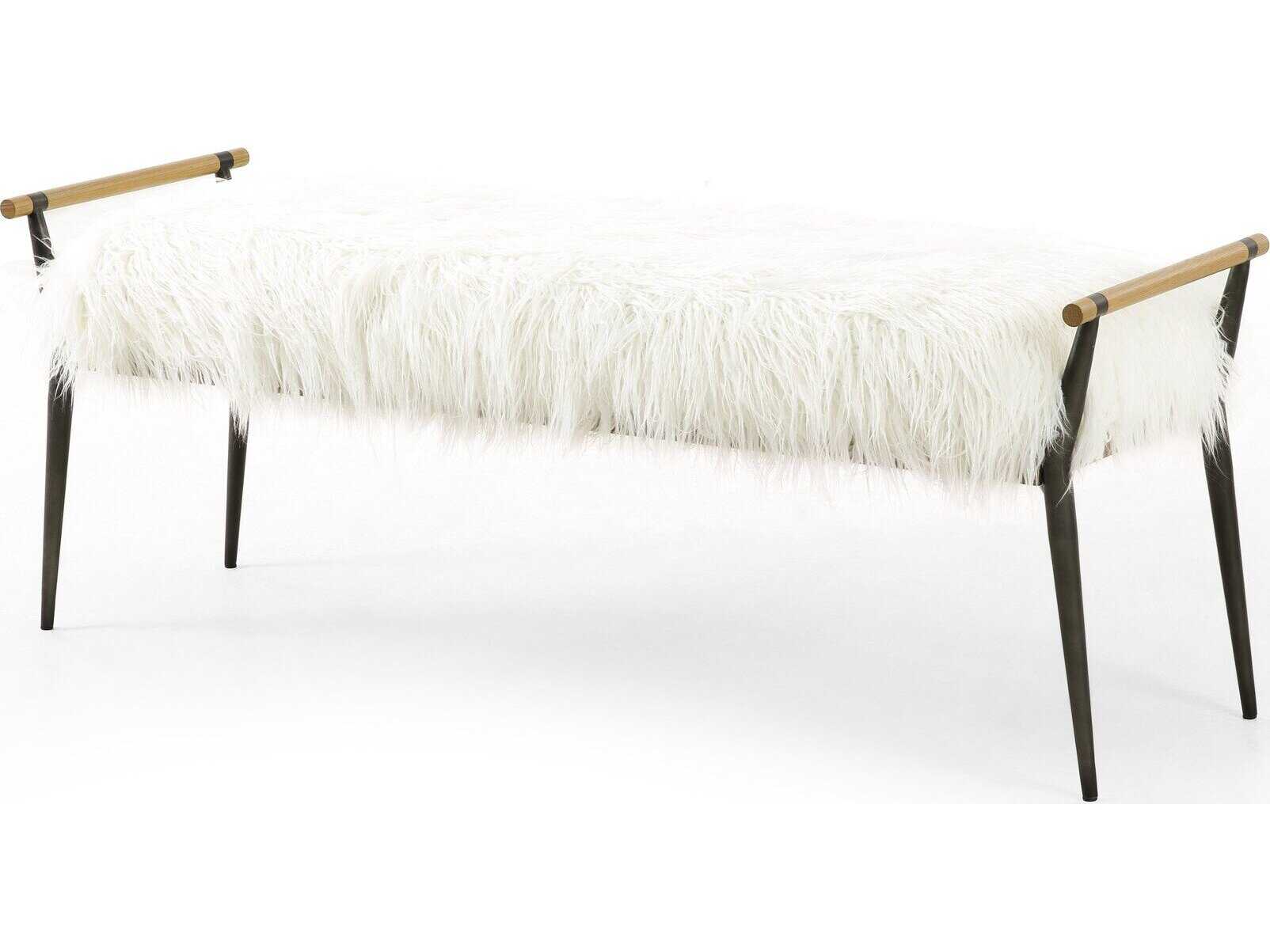 Four Hands Grayson White Fur Accent Bench