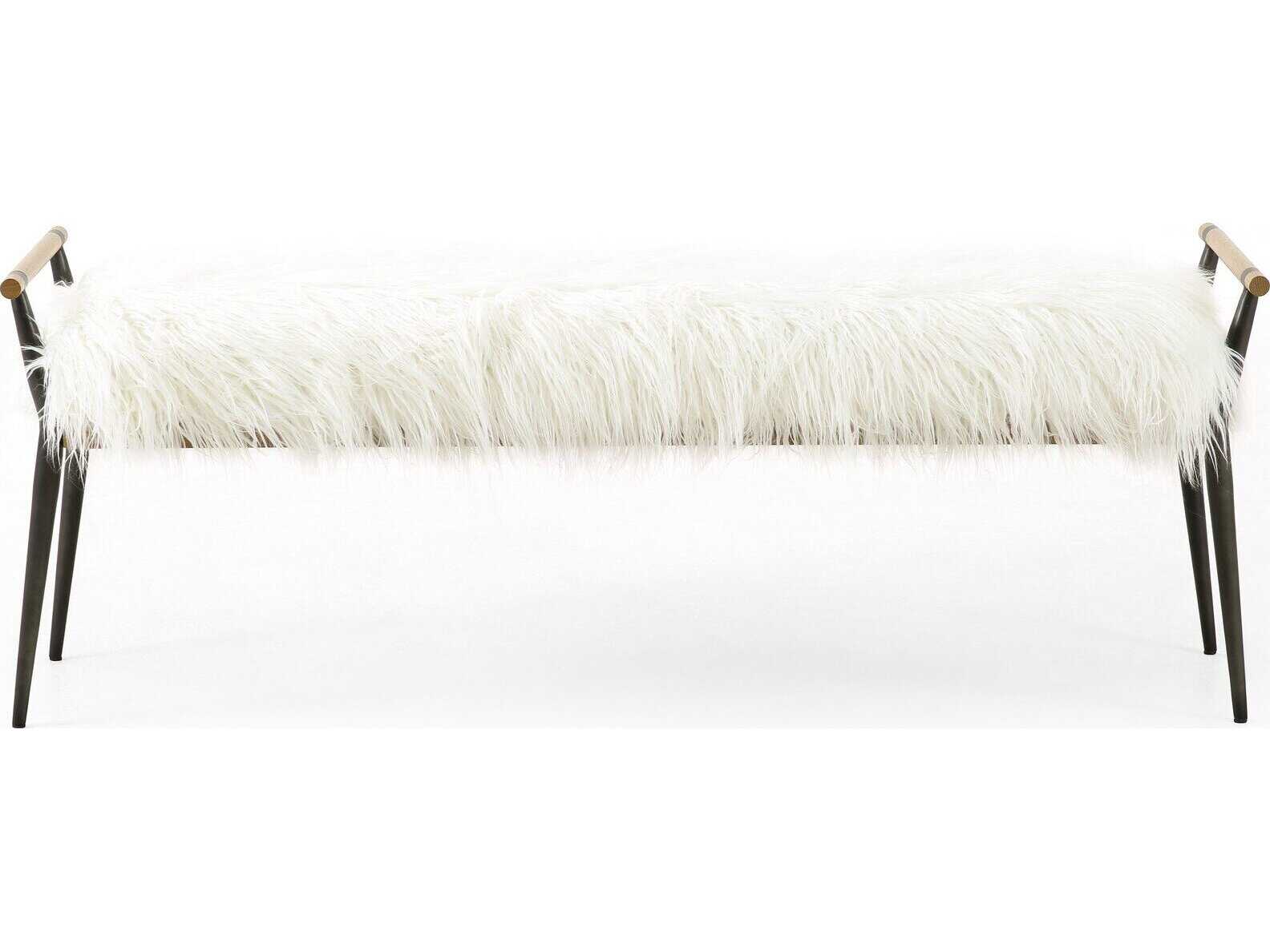 Four Hands Grayson White Fur Accent Bench